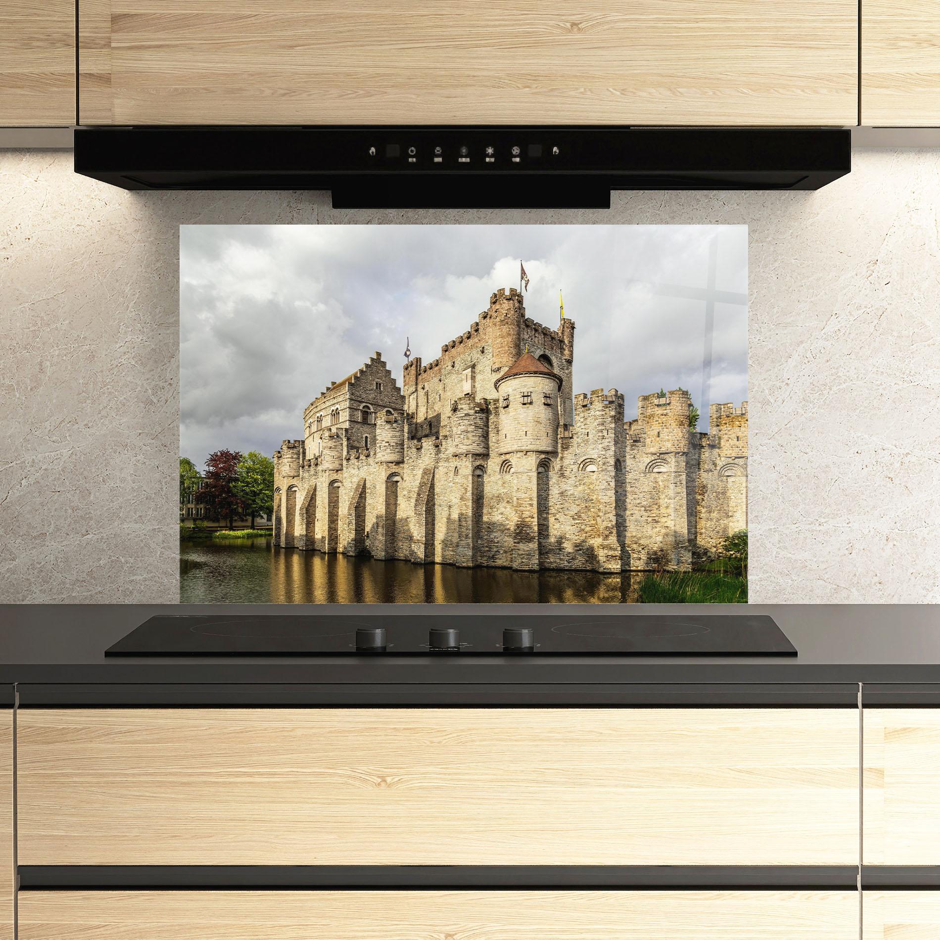 Küchenrückwand Glas Medieval Castle Belgium mockup 3
