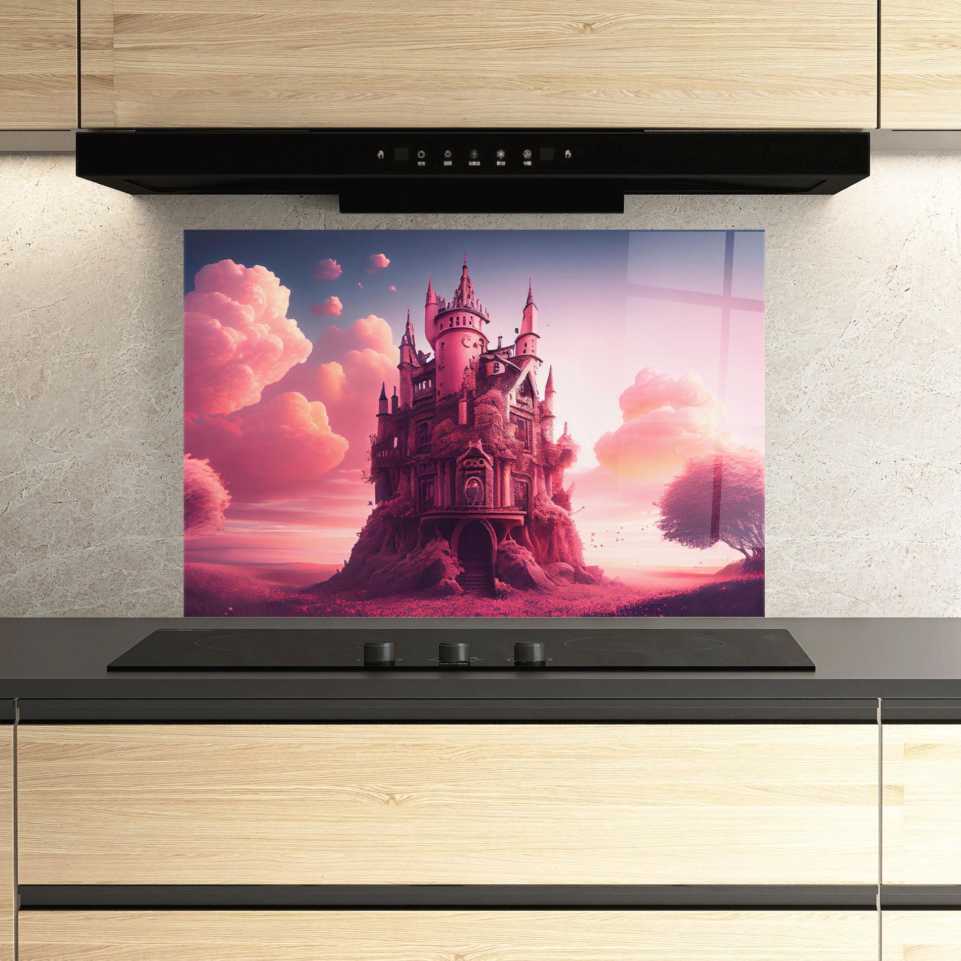 Küchenrückwand Glas Pink Cute Castle mockup 3
