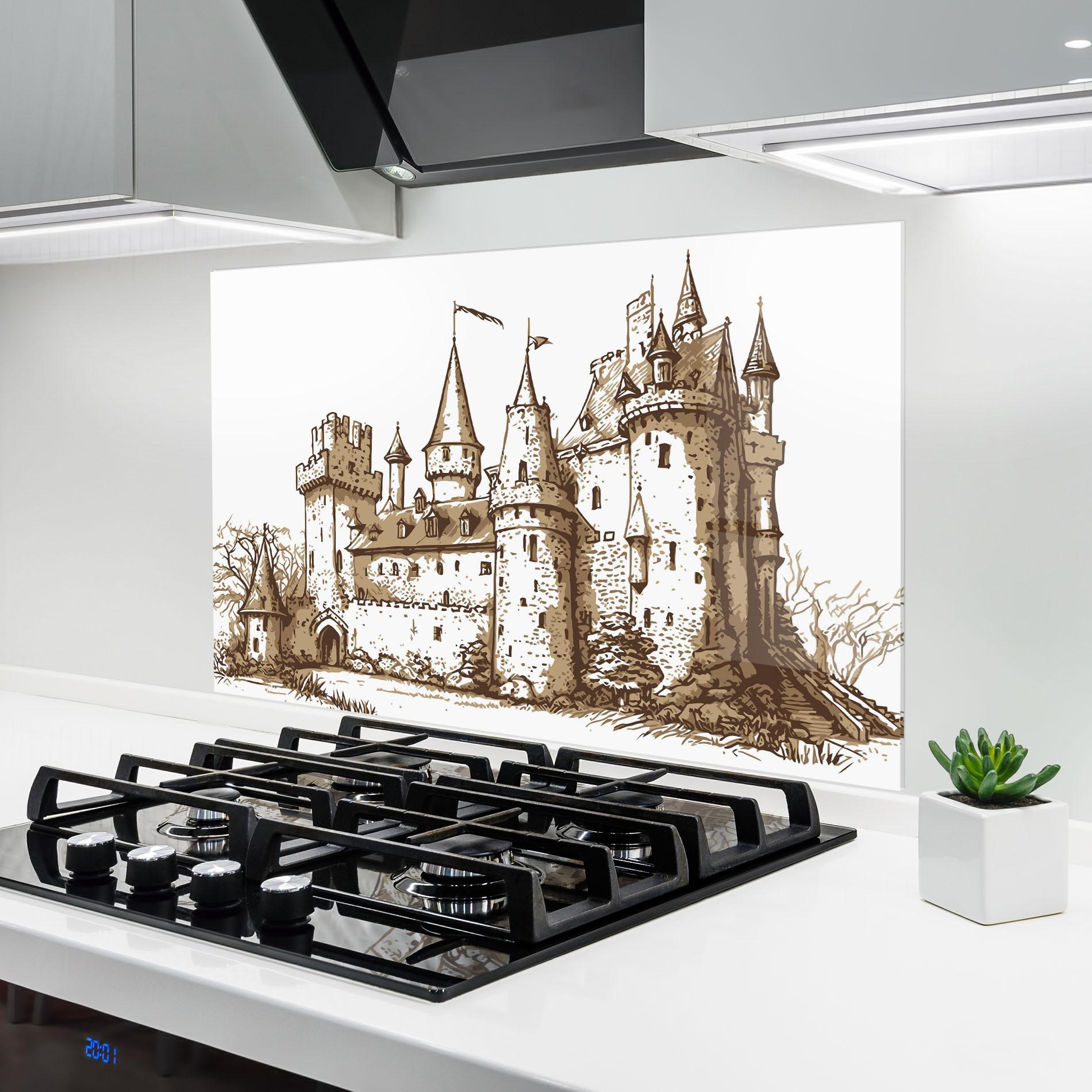 Küchenrückwand Glas Brown Line Castle mockup 6