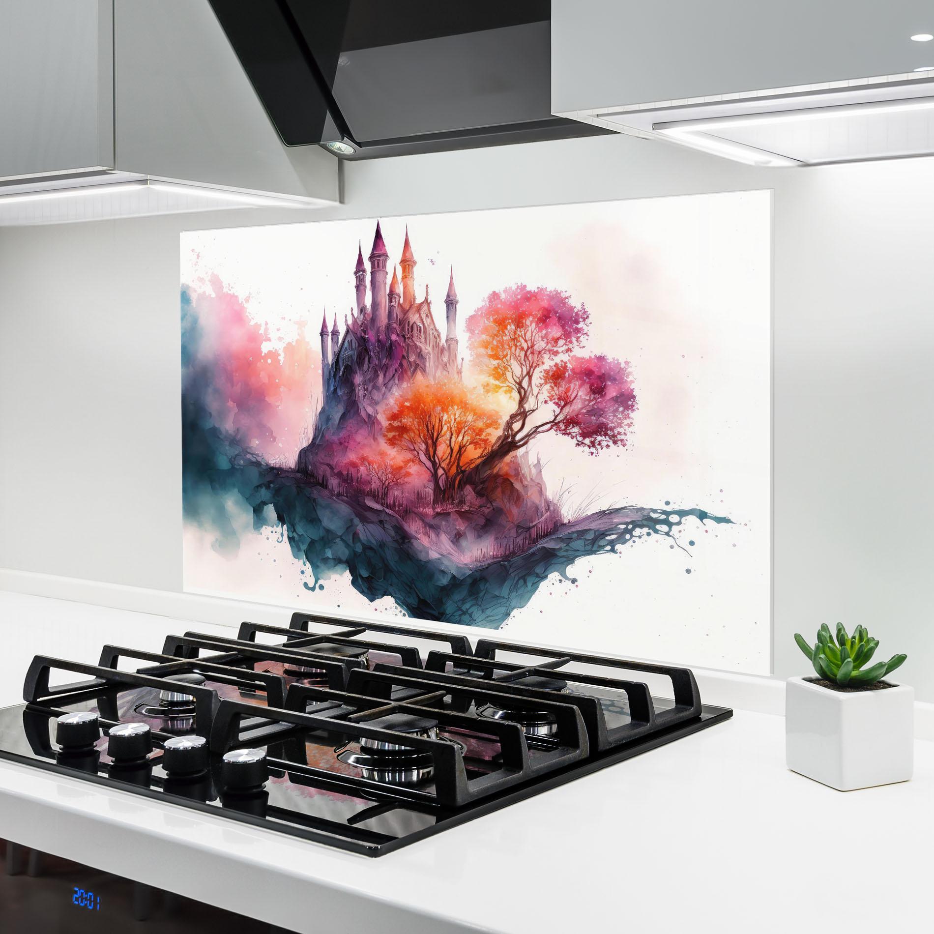 Küchenrückwand Glas Colorful Castle mockup 6