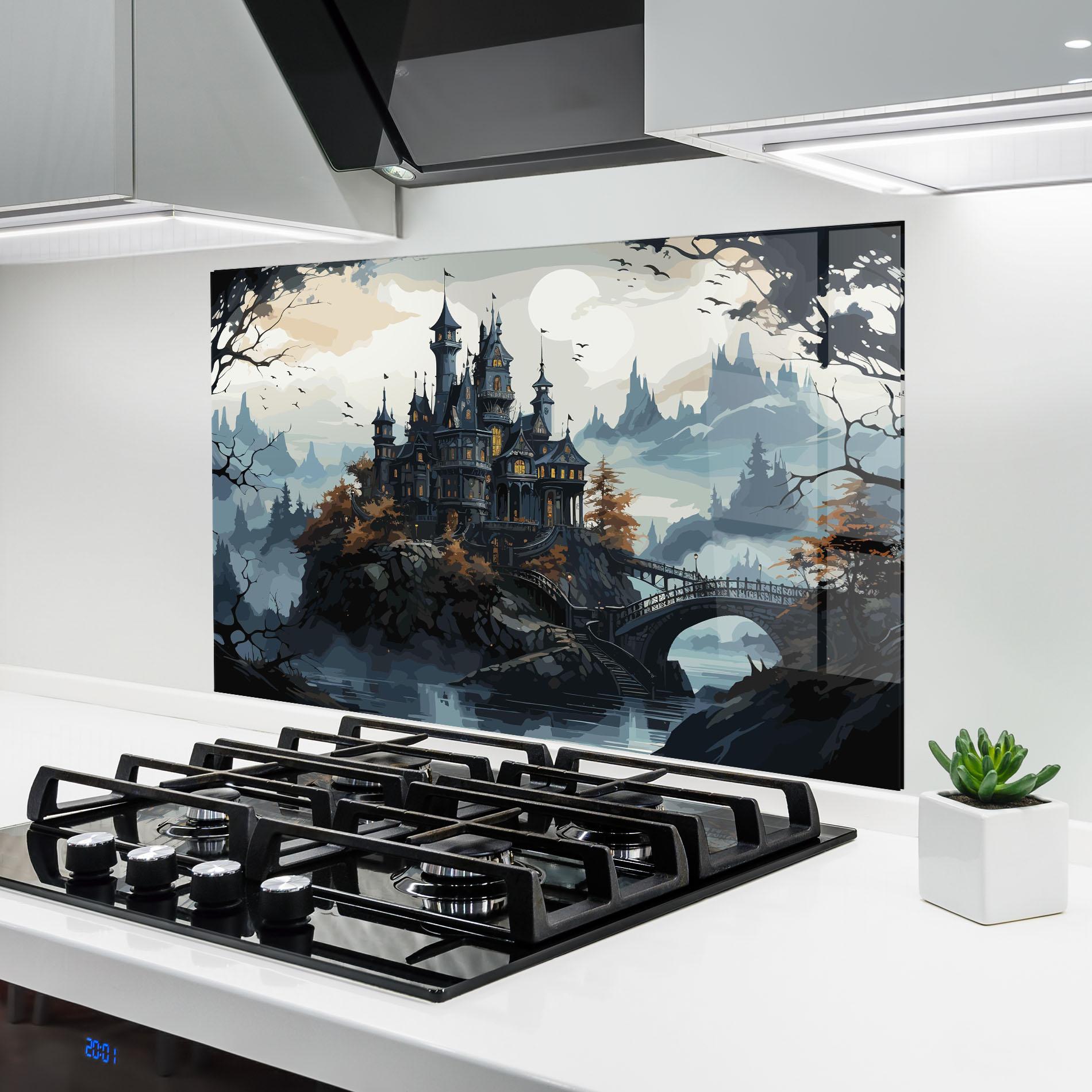 Küchenrückwand Glas Grey Big Castle mockup 6