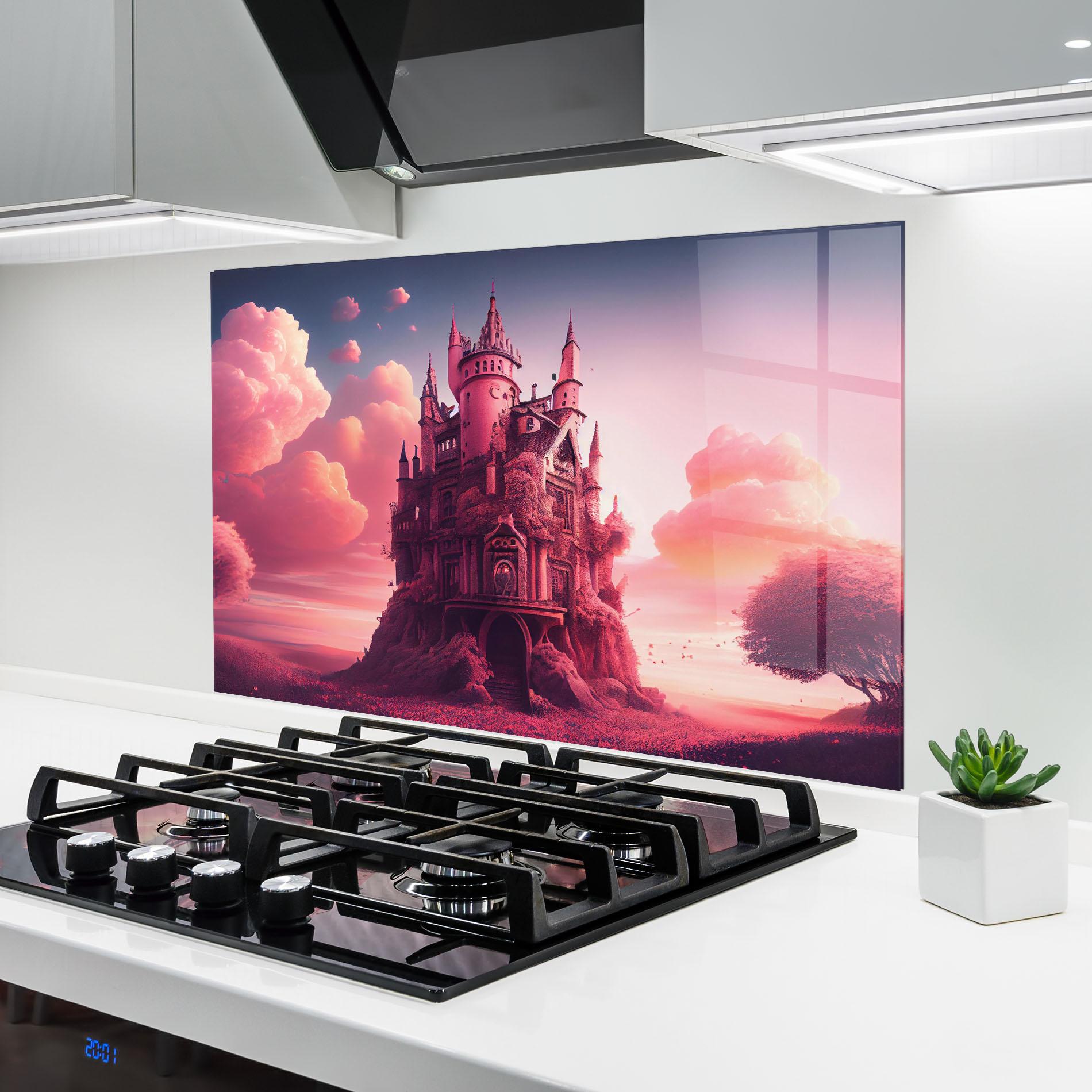 Küchenrückwand Glas Pink Cute Castle mockup 6