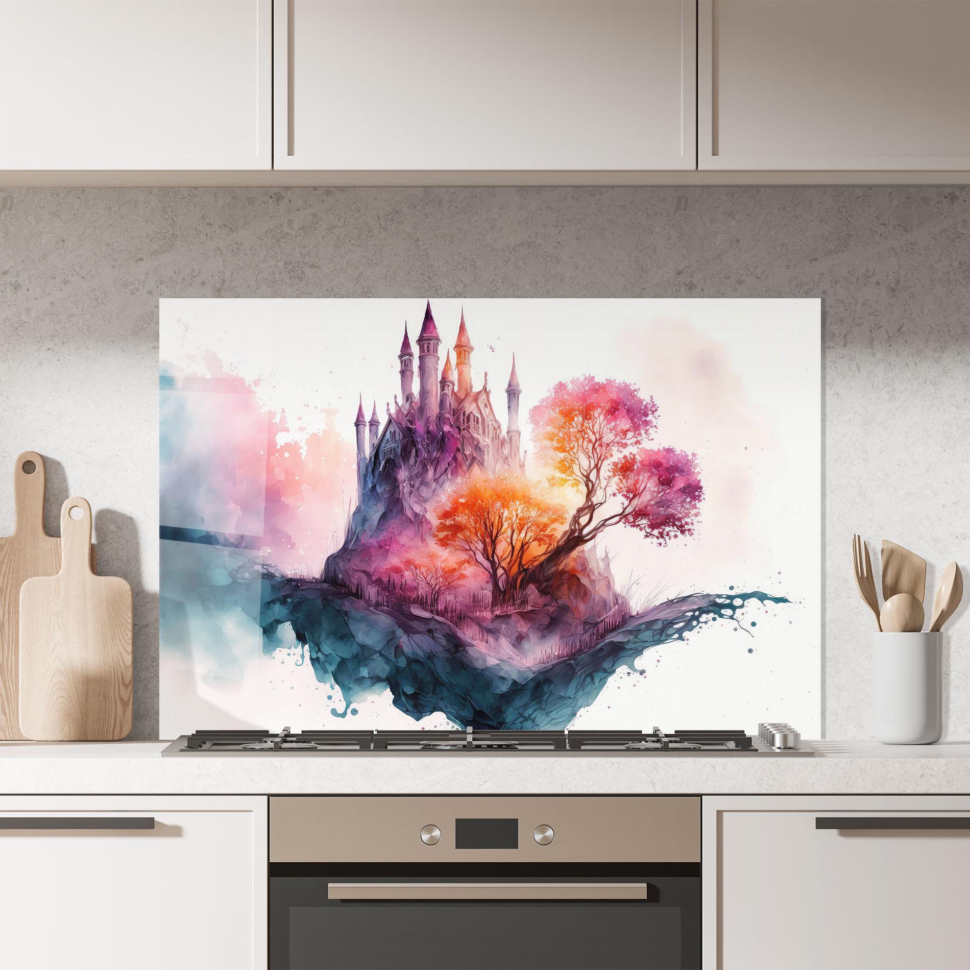 Küchenrückwand Glas Colorful Castle mockup 7
