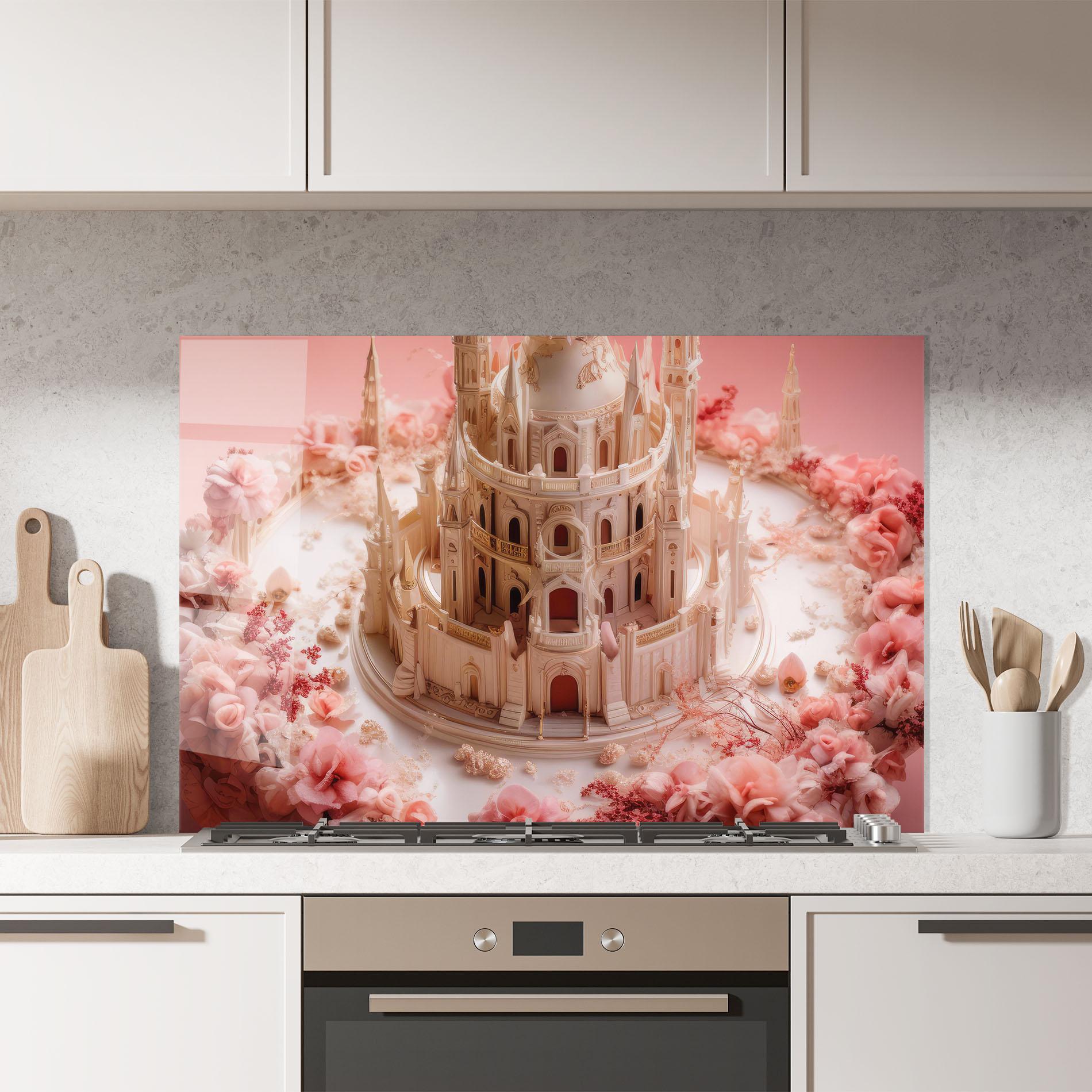Küchenrückwand Glas Cream Castle Flower mockup 7
