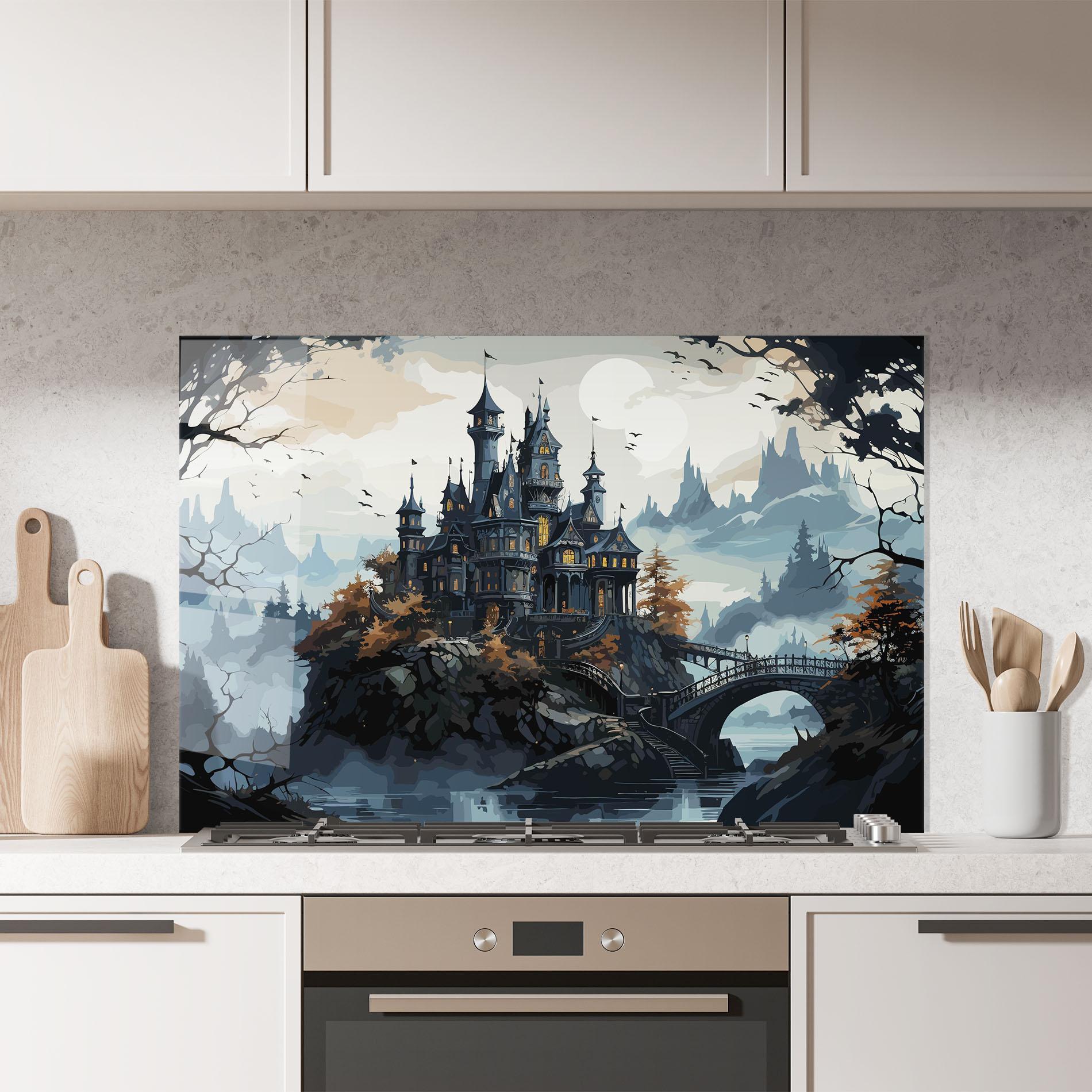 Küchenrückwand Glas Grey Big Castle mockup 7