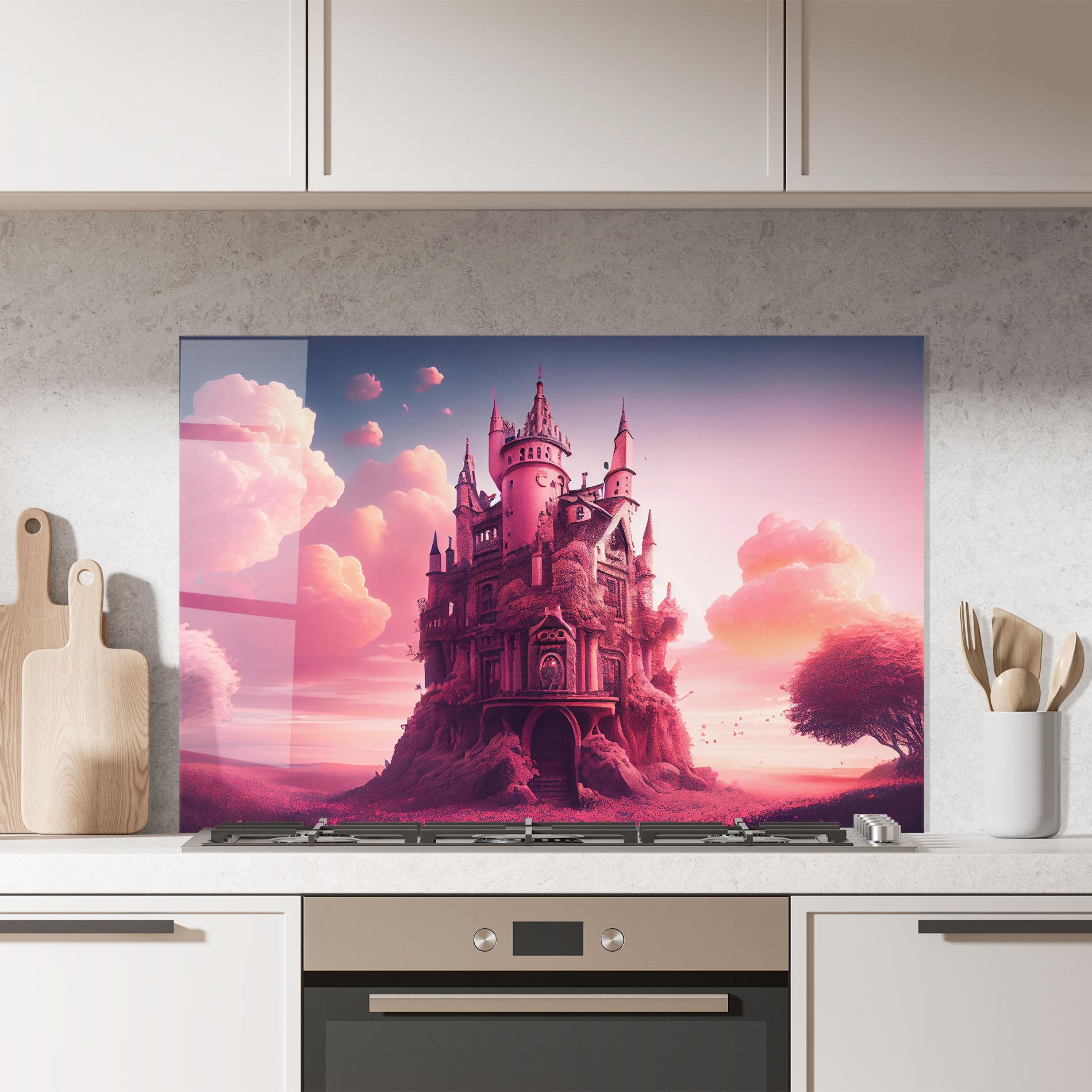 Küchenrückwand Glas Pink Cute Castle mockup 7