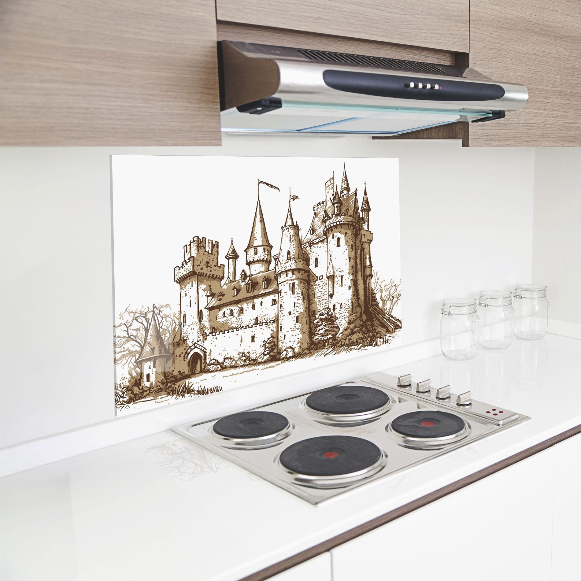 Küchenrückwand Glas Brown Line Castle mockup 8