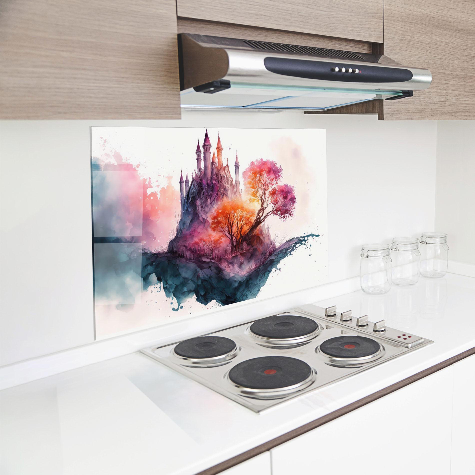 Küchenrückwand Glas Colorful Castle mockup 8