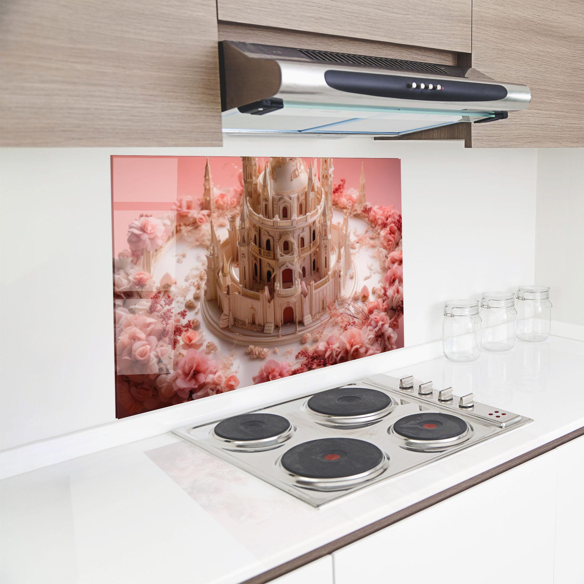 Küchenrückwand Glas Cream Castle Flower mockup 8