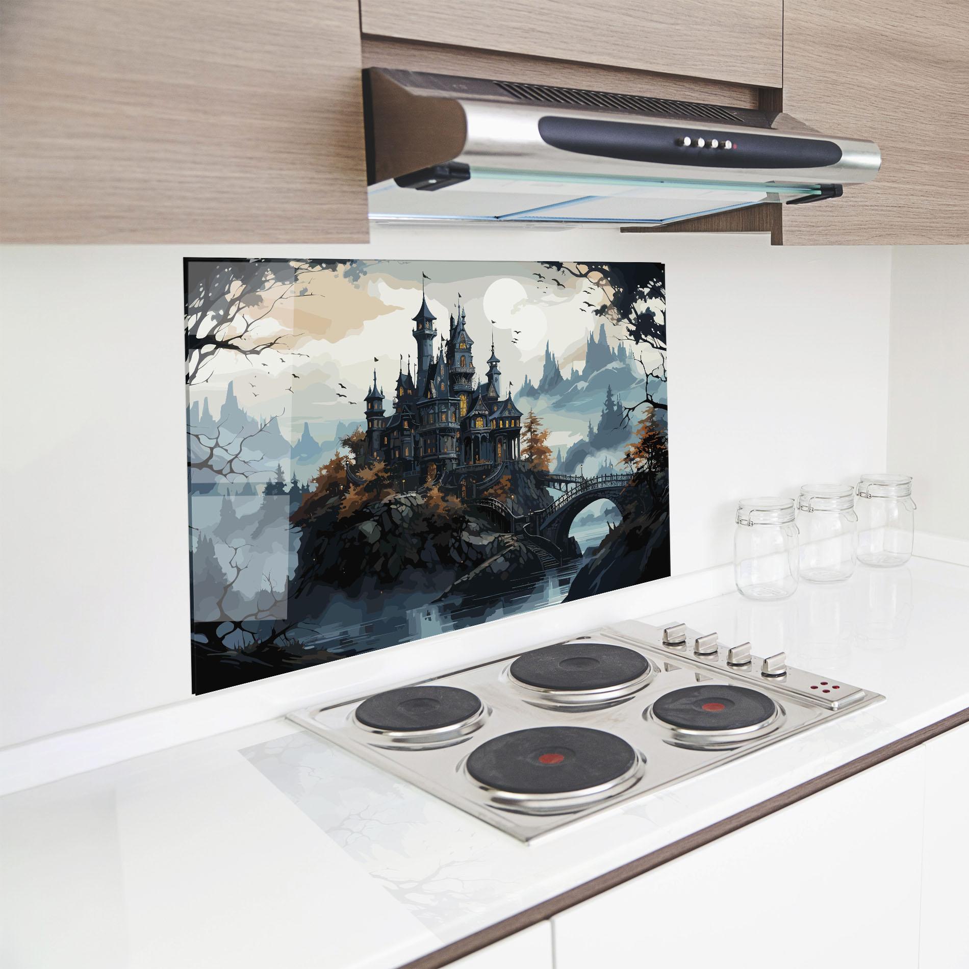 Küchenrückwand Glas Grey Big Castle mockup 8