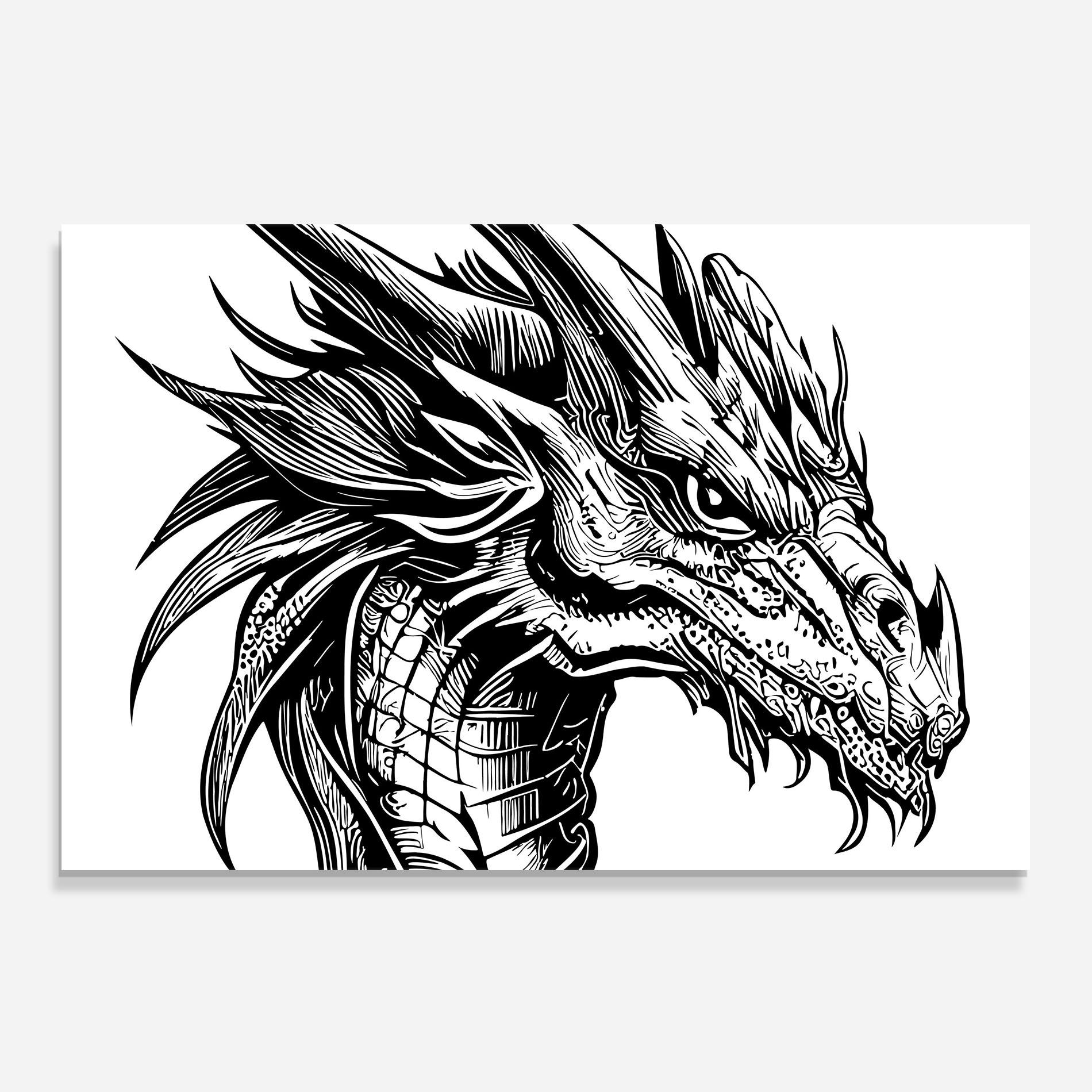 Küchenrückwand Glas Black Line Dragon mockup 0