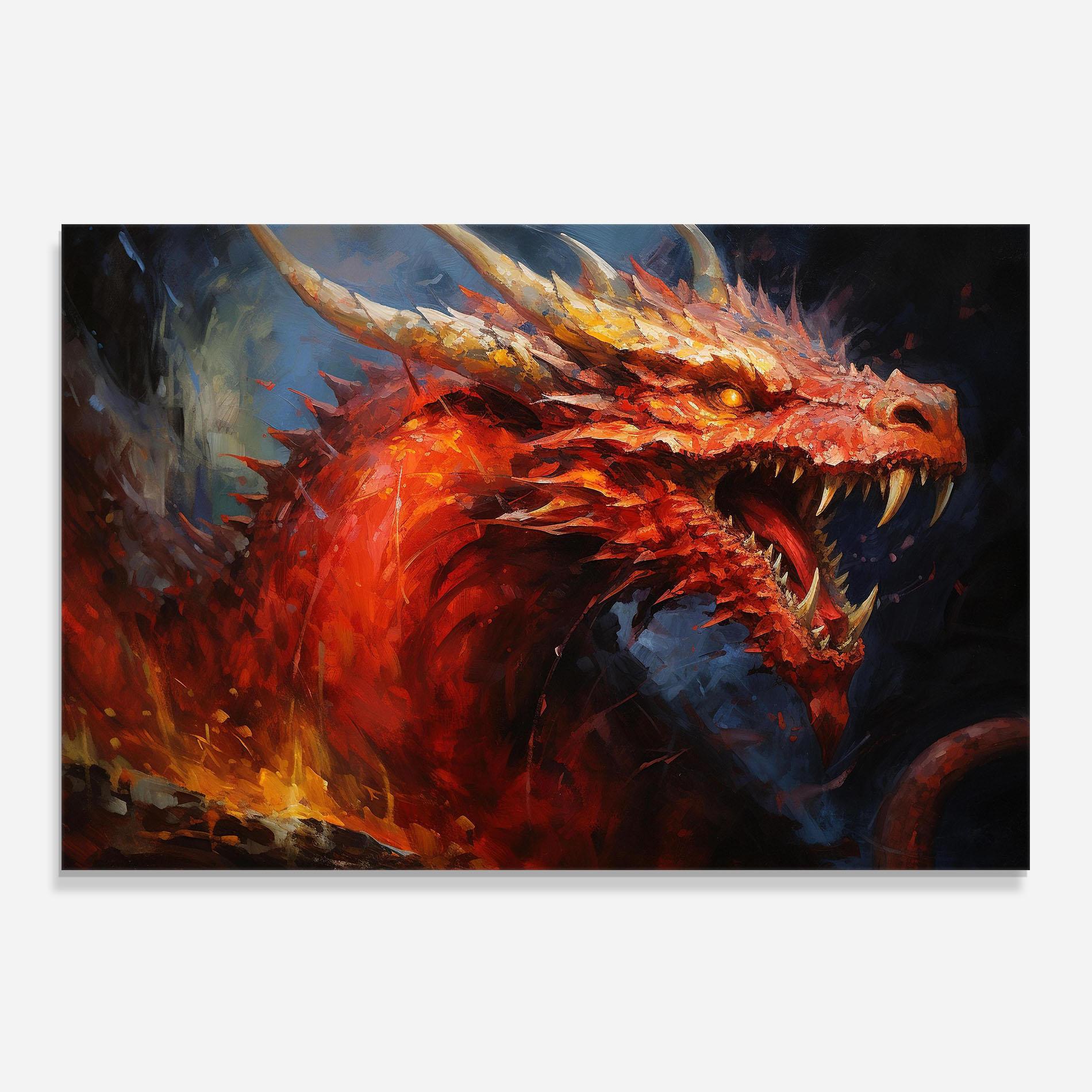 Küchenrückwand Glas Red Dragon Painting mockup 0