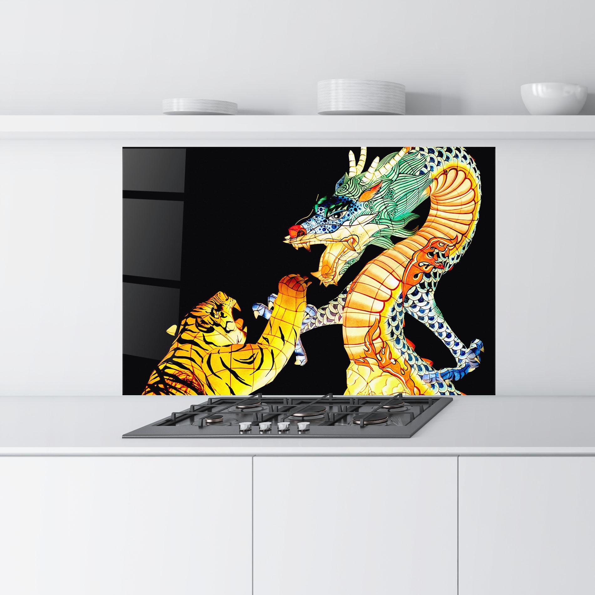 Küchenrückwand Glas Chinese Dragon And Tiger mockup 9