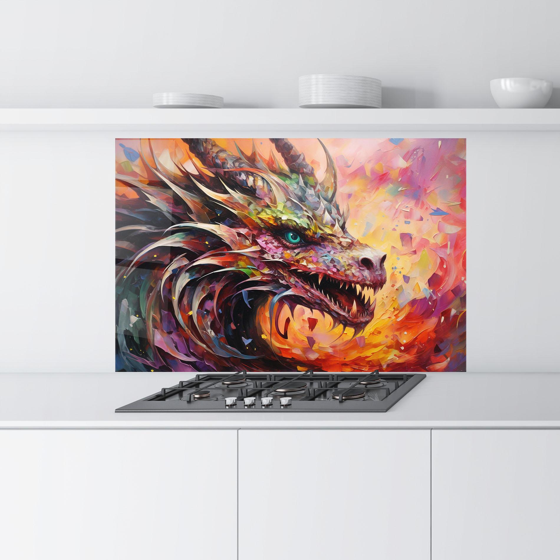 Küchenrückwand Glas Colorful Dragon Painting mockup 9