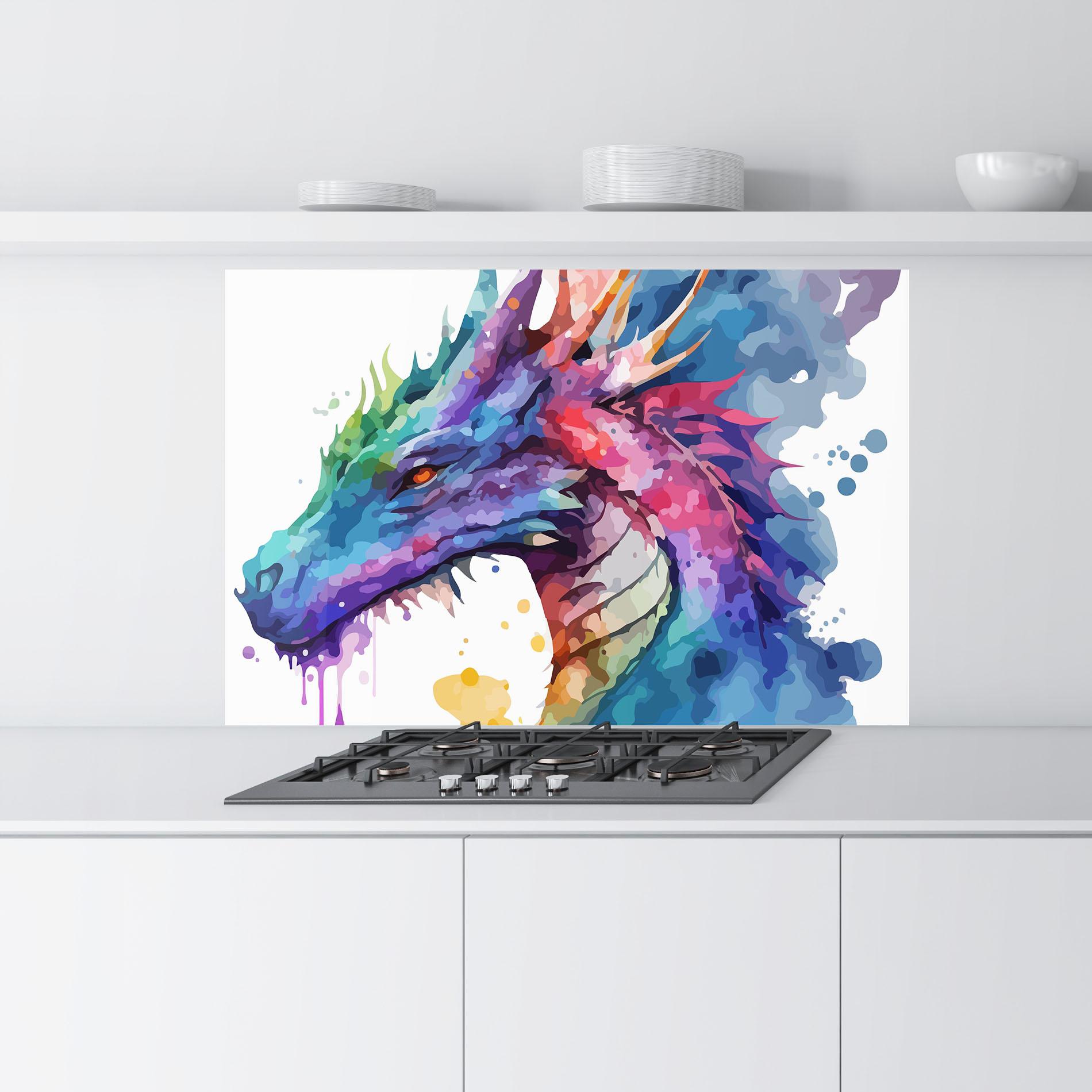 Küchenrückwand Glas Colourful Dragon mockup 9