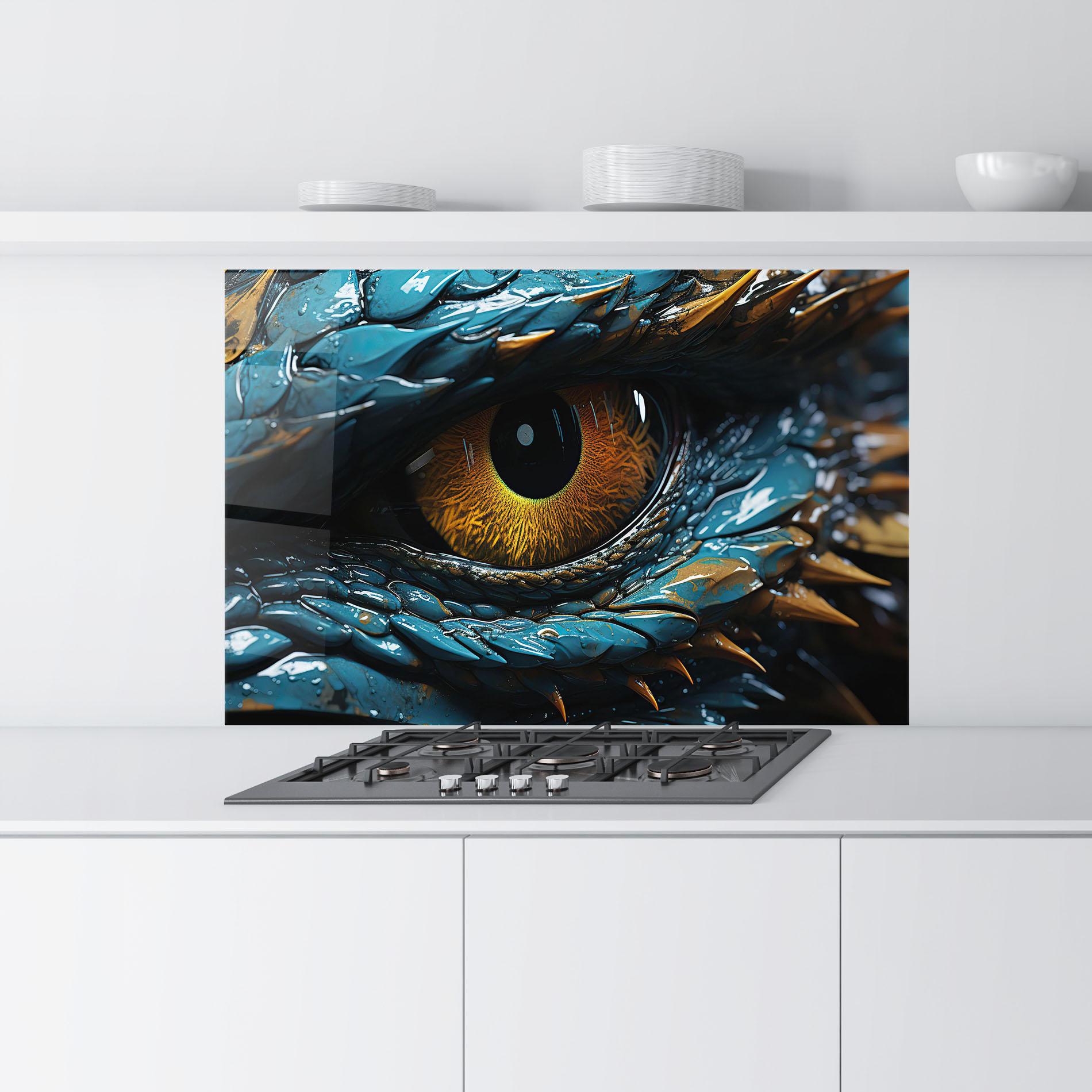Küchenrückwand Glas Dragon Eye Close Up mockup 9