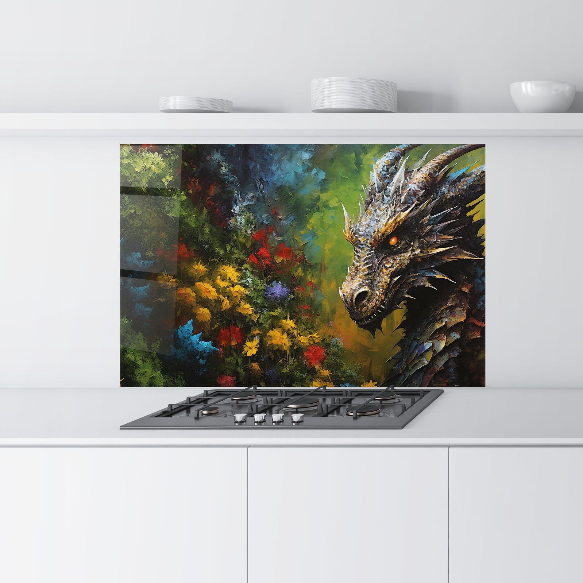 Küchenrückwand Glas Dragon In Nature mockup 9