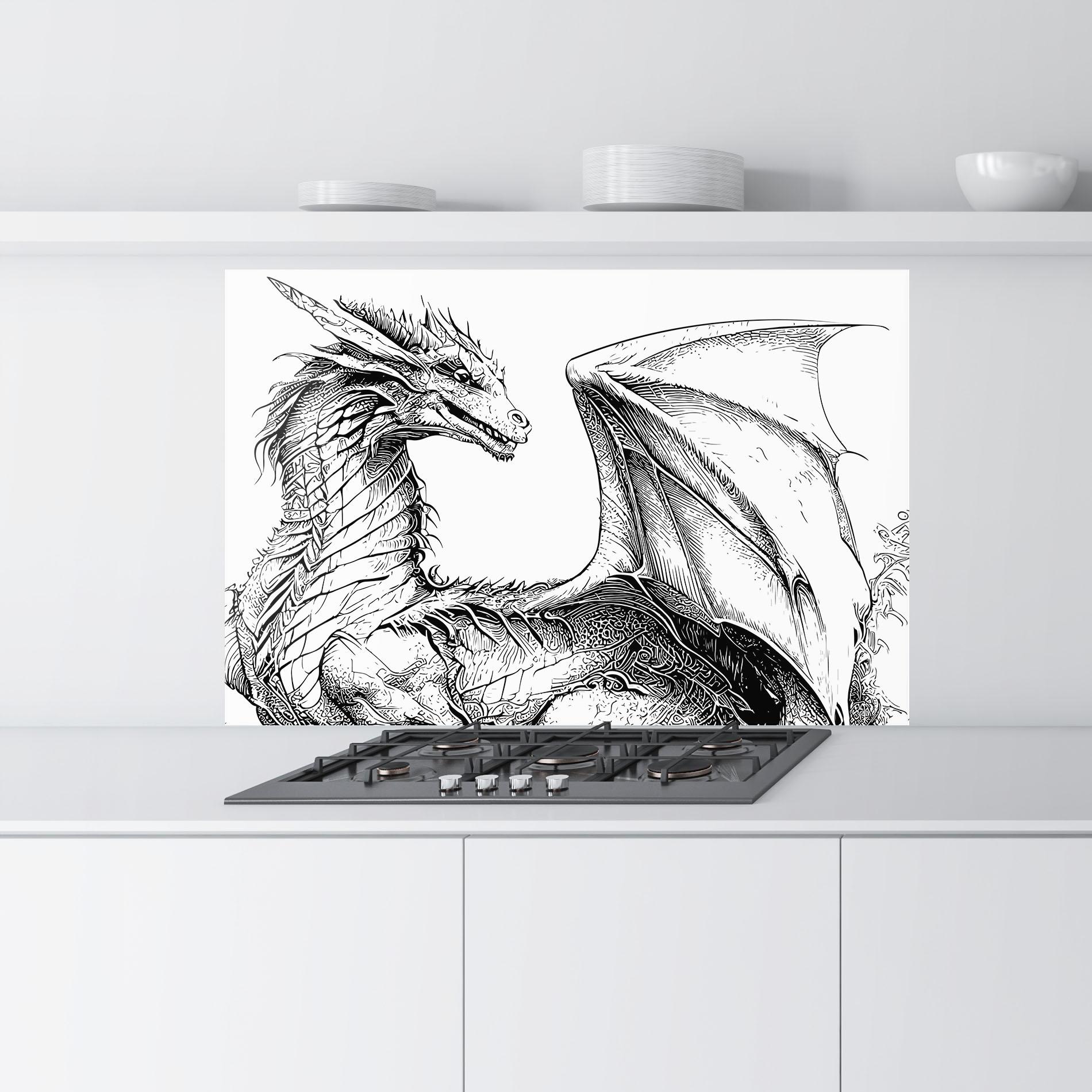 Küchenrückwand Glas Dragon Sketch mockup 9