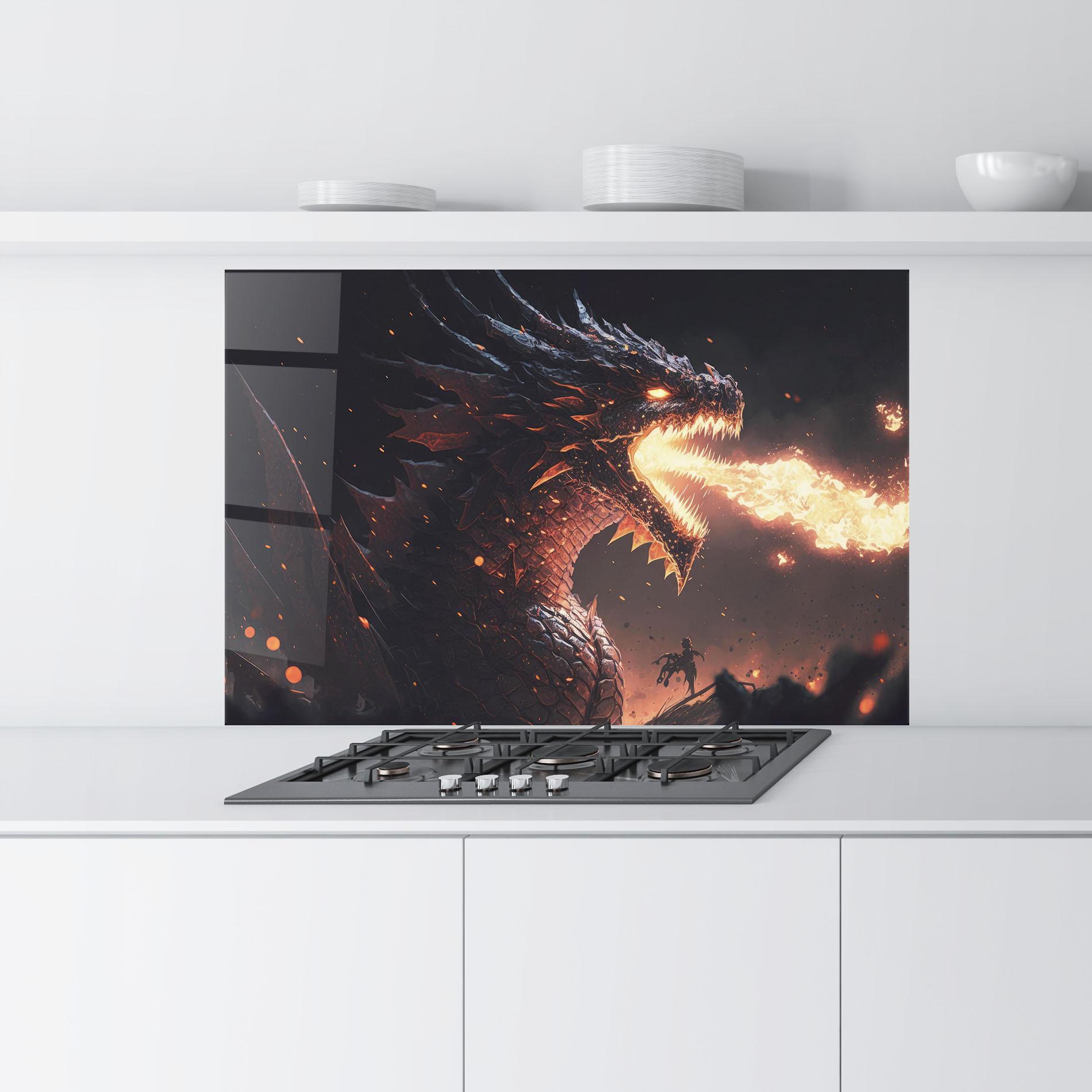 Küchenrückwand Glas Fire Explosion Dragon mockup 9