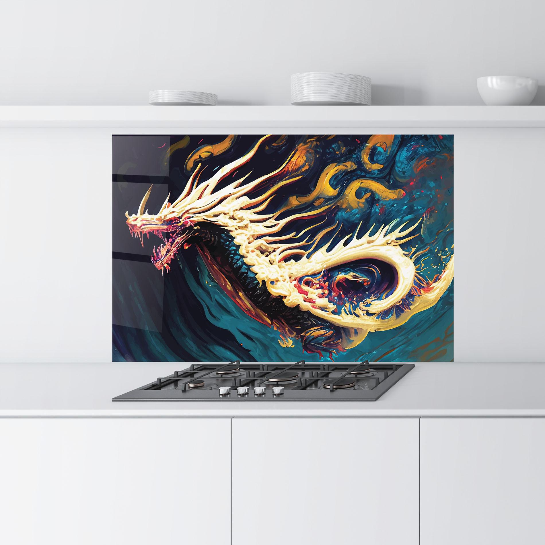 Küchenrückwand Glas Flying Acrylic Dragon mockup 9