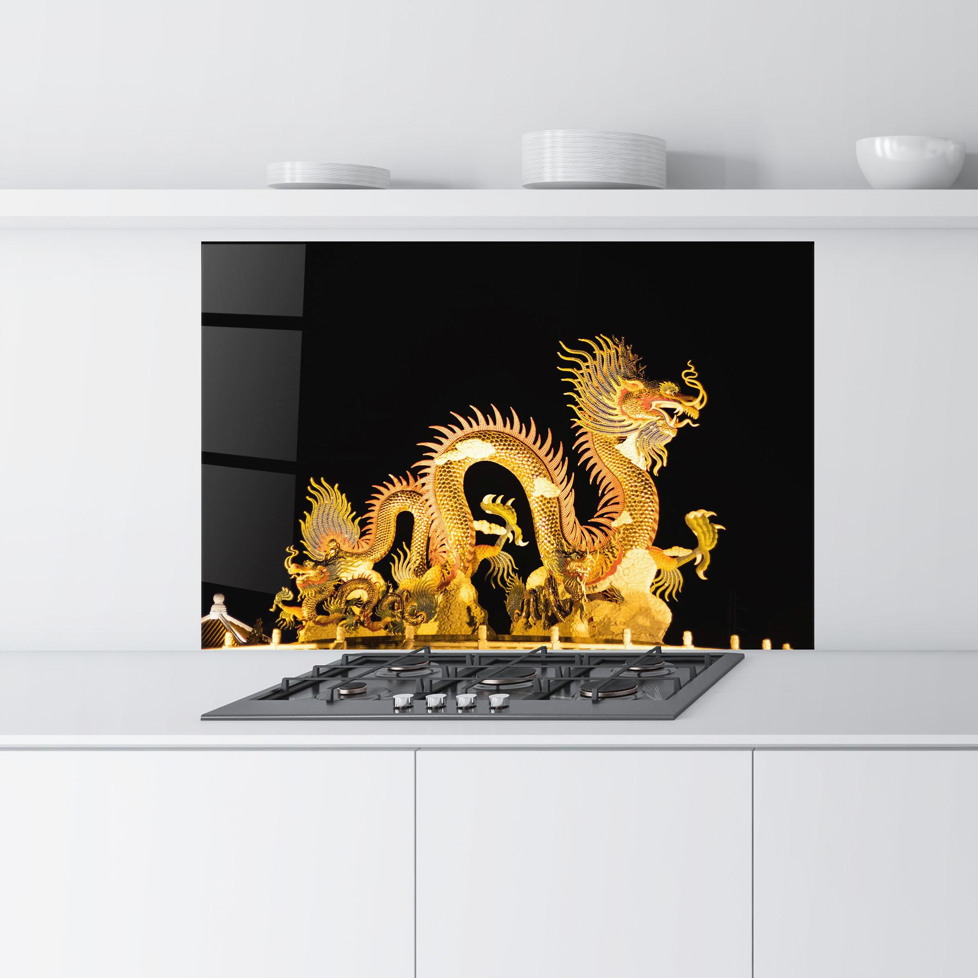 Küchenrückwand Glas Golden Dragon Lights mockup 9