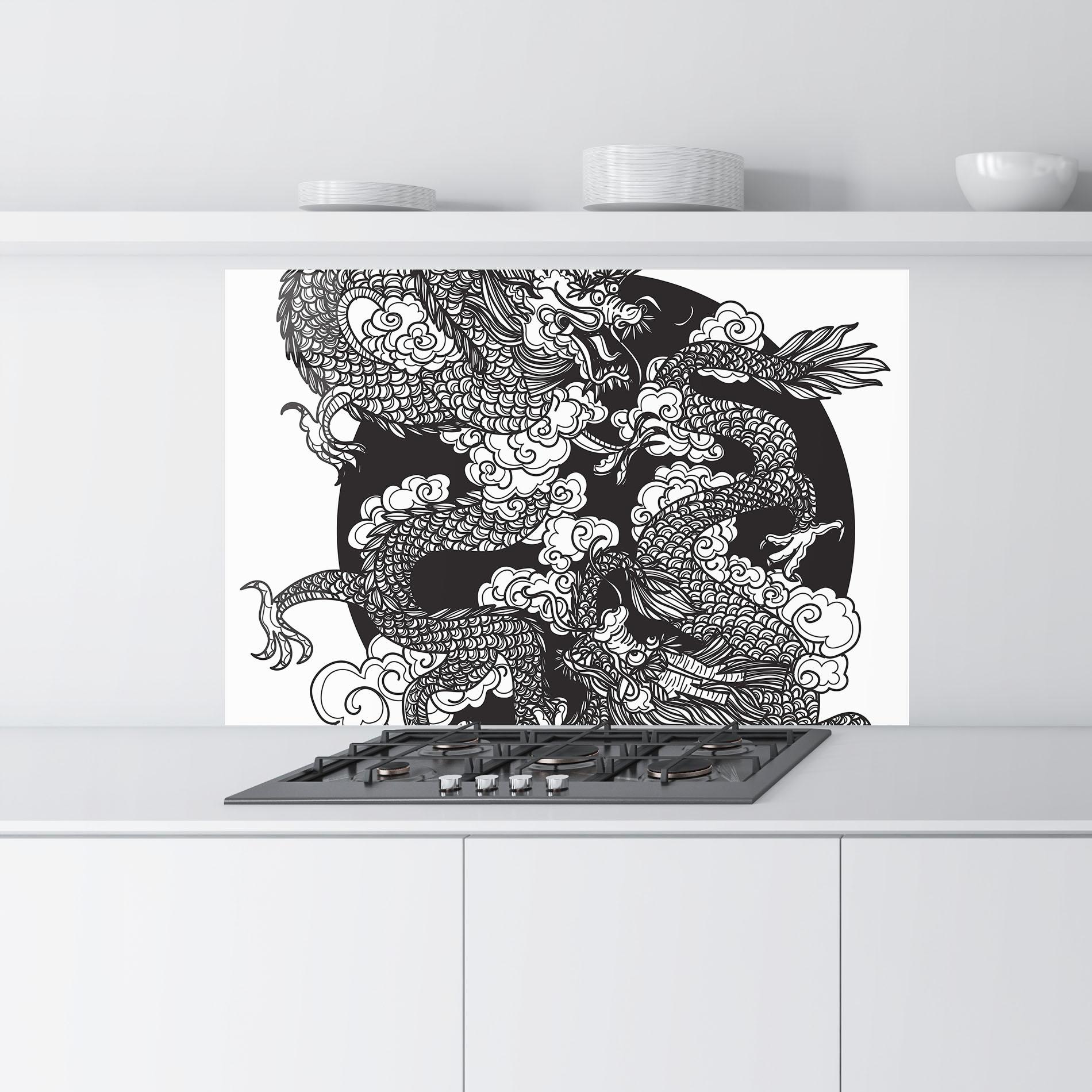 Küchenrückwand Glas Grey Moon Dragon mockup 9