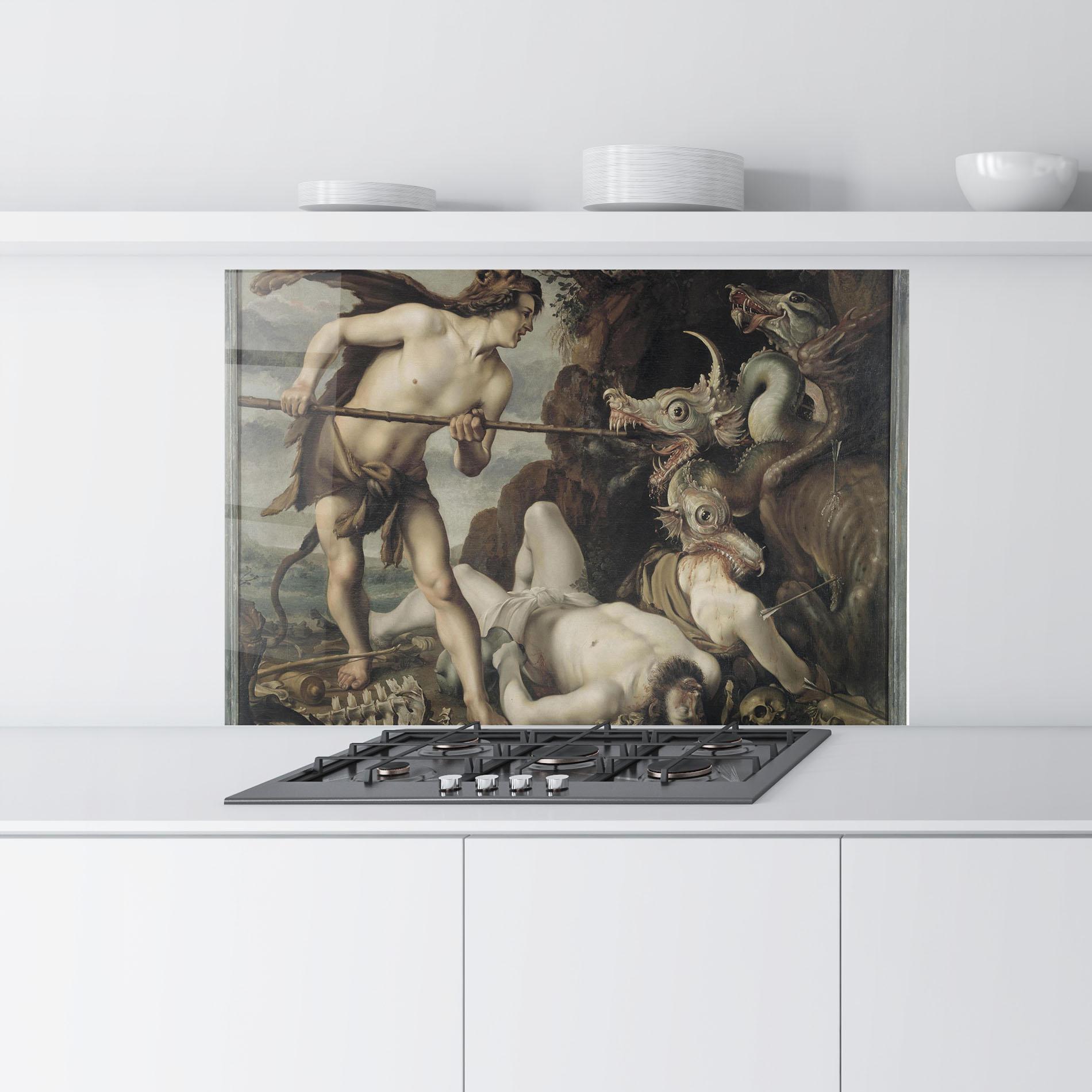 Küchenrückwand Glas Hunting Dragons mockup 9