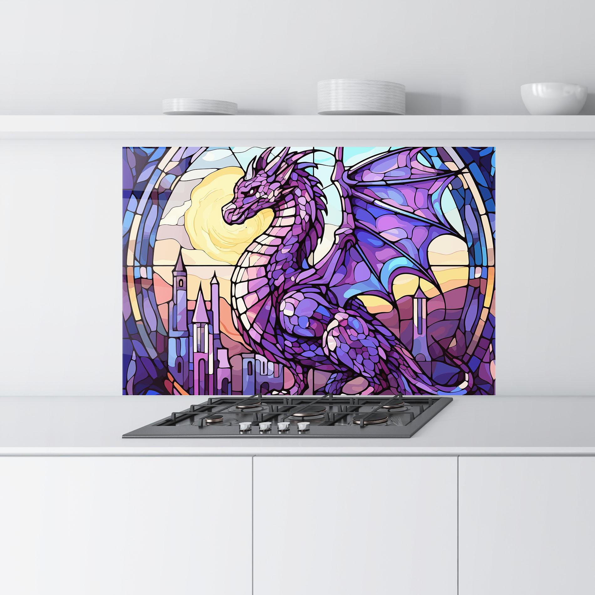 Küchenrückwand Glas Purple Pretty Dragon mockup 9