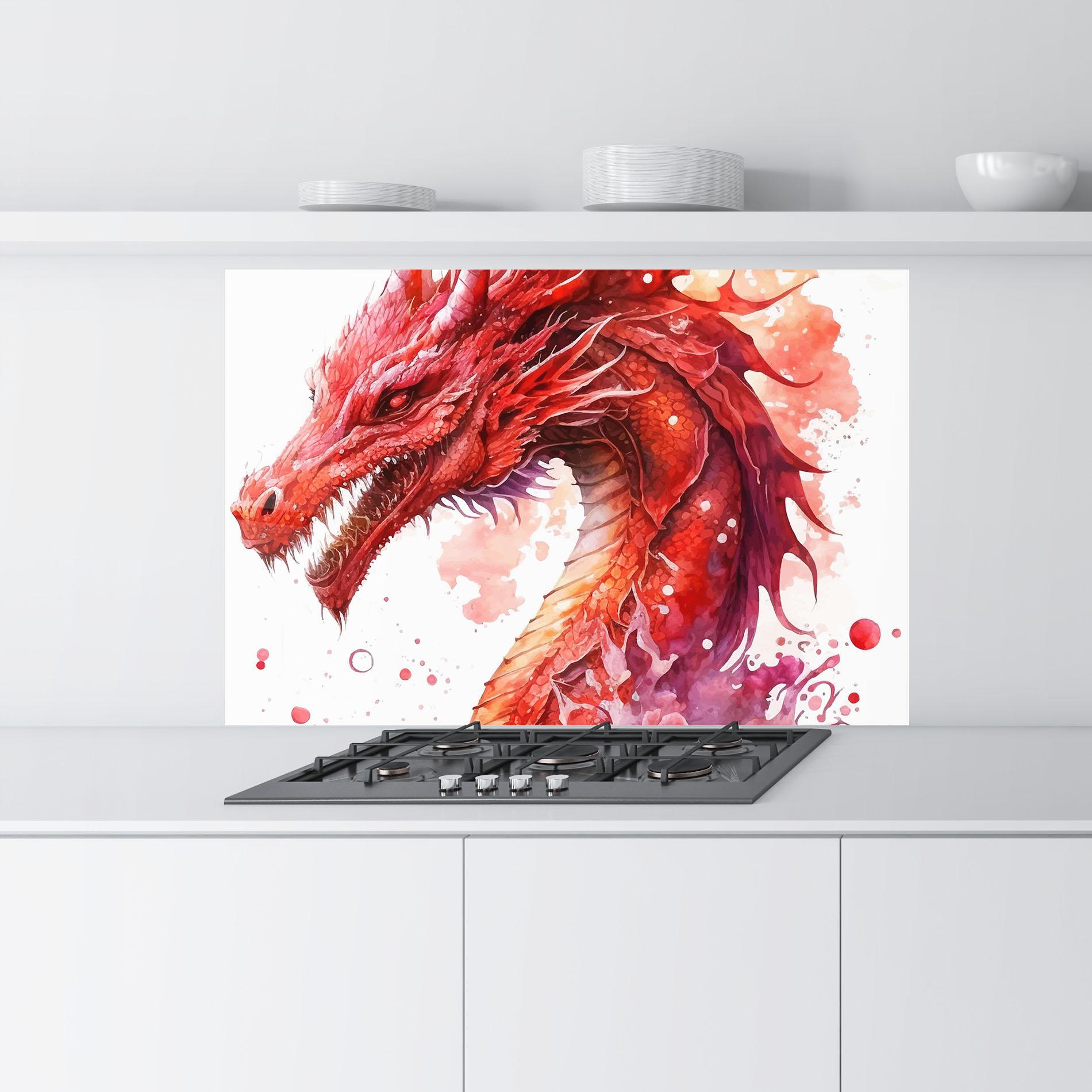 Küchenrückwand Glas Red Dragon Art mockup 9