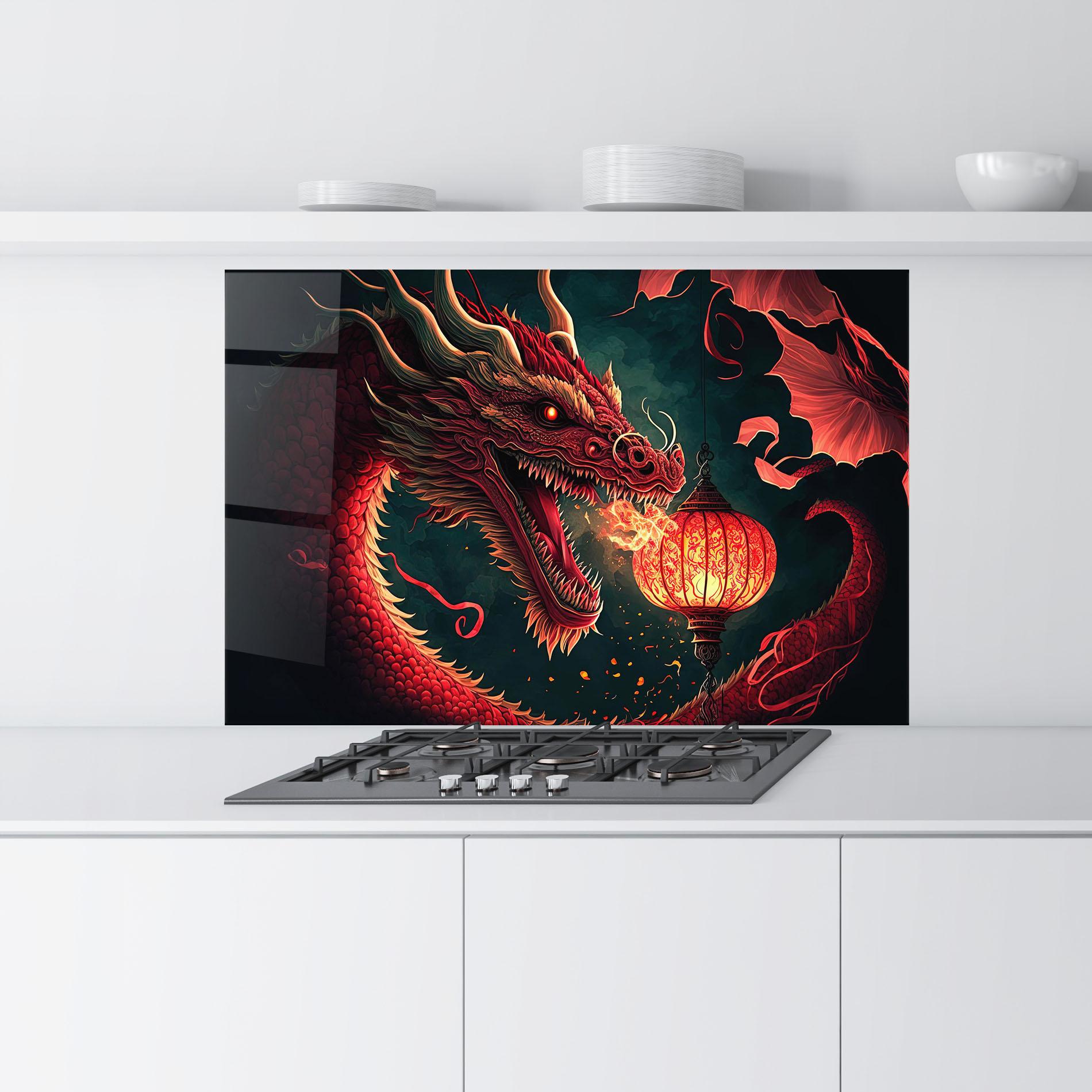 Küchenrückwand Glas Red Fire Dragon mockup 9