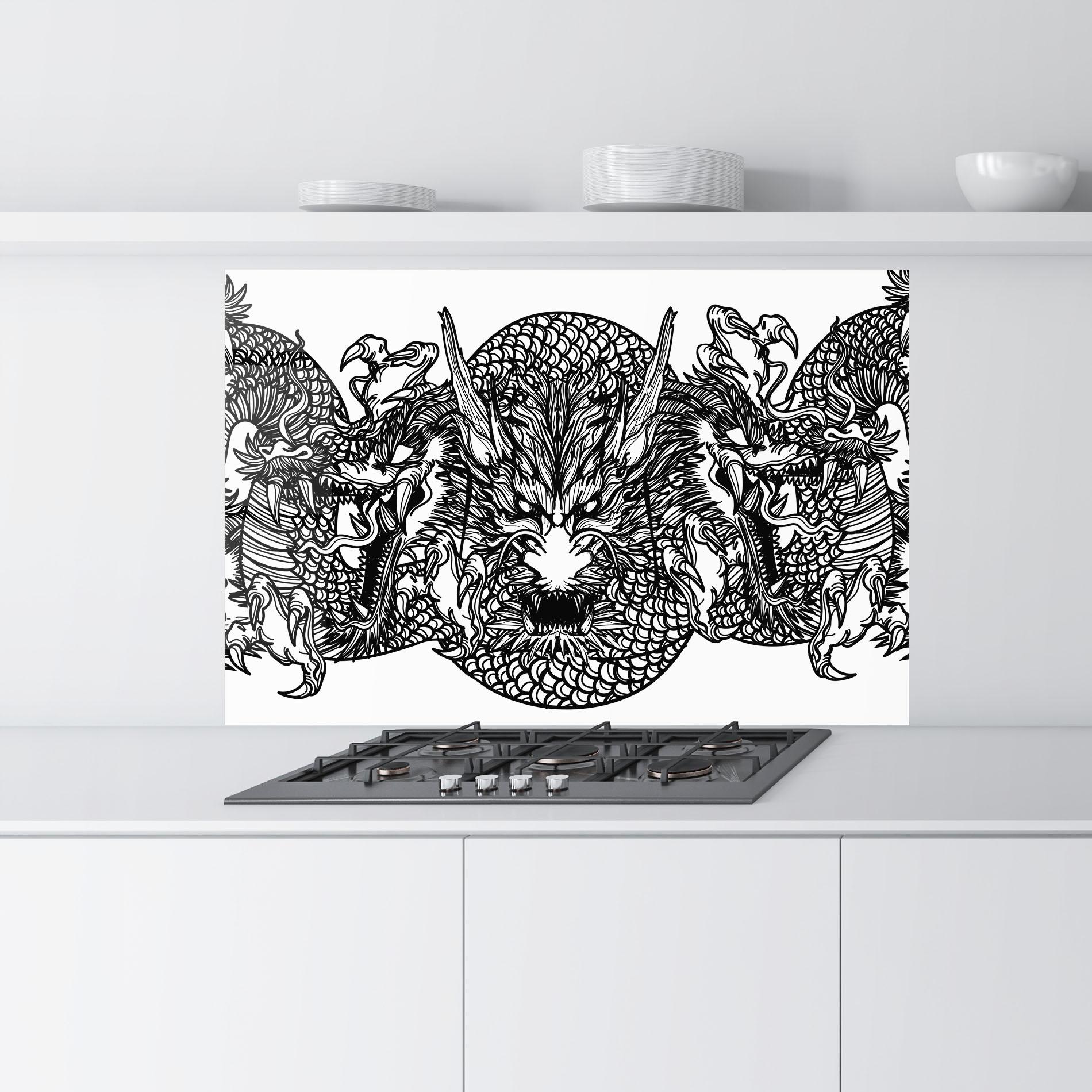 Küchenrückwand Glas Three Heads Dragon mockup 9