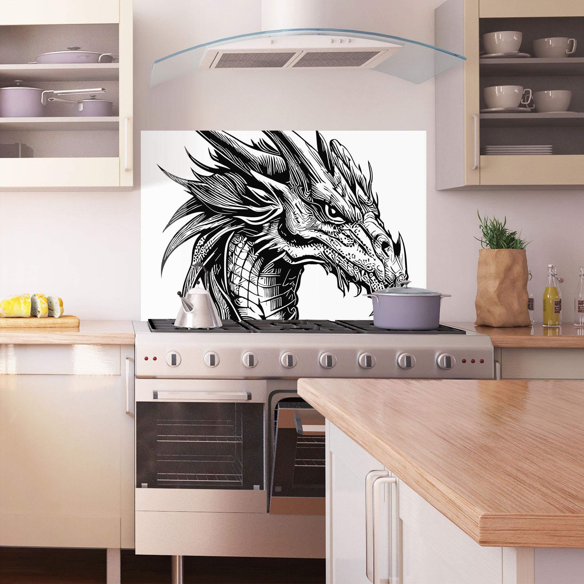 Küchenrückwand Glas Black Line Dragon mockup 1