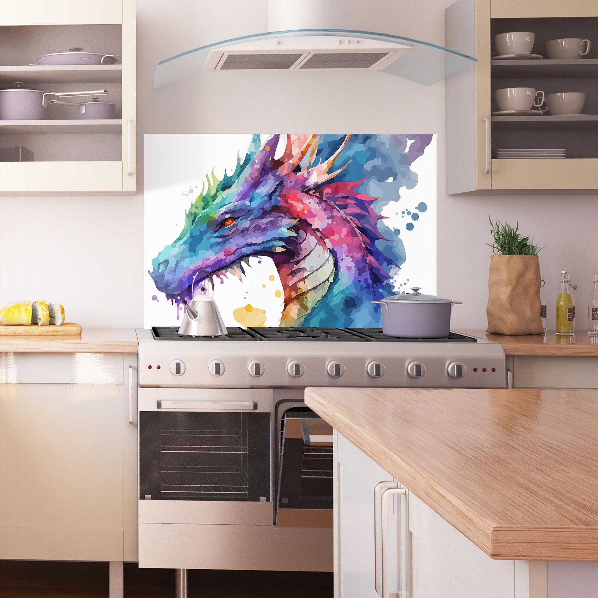 Küchenrückwand Glas Colourful Dragon mockup 1