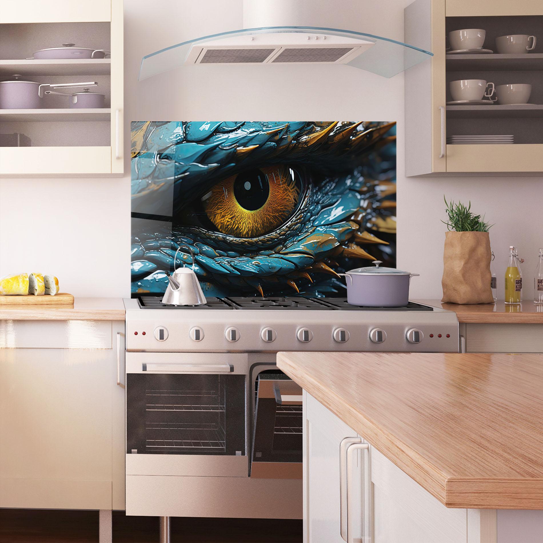 Küchenrückwand Glas Dragon Eye Close Up mockup 1