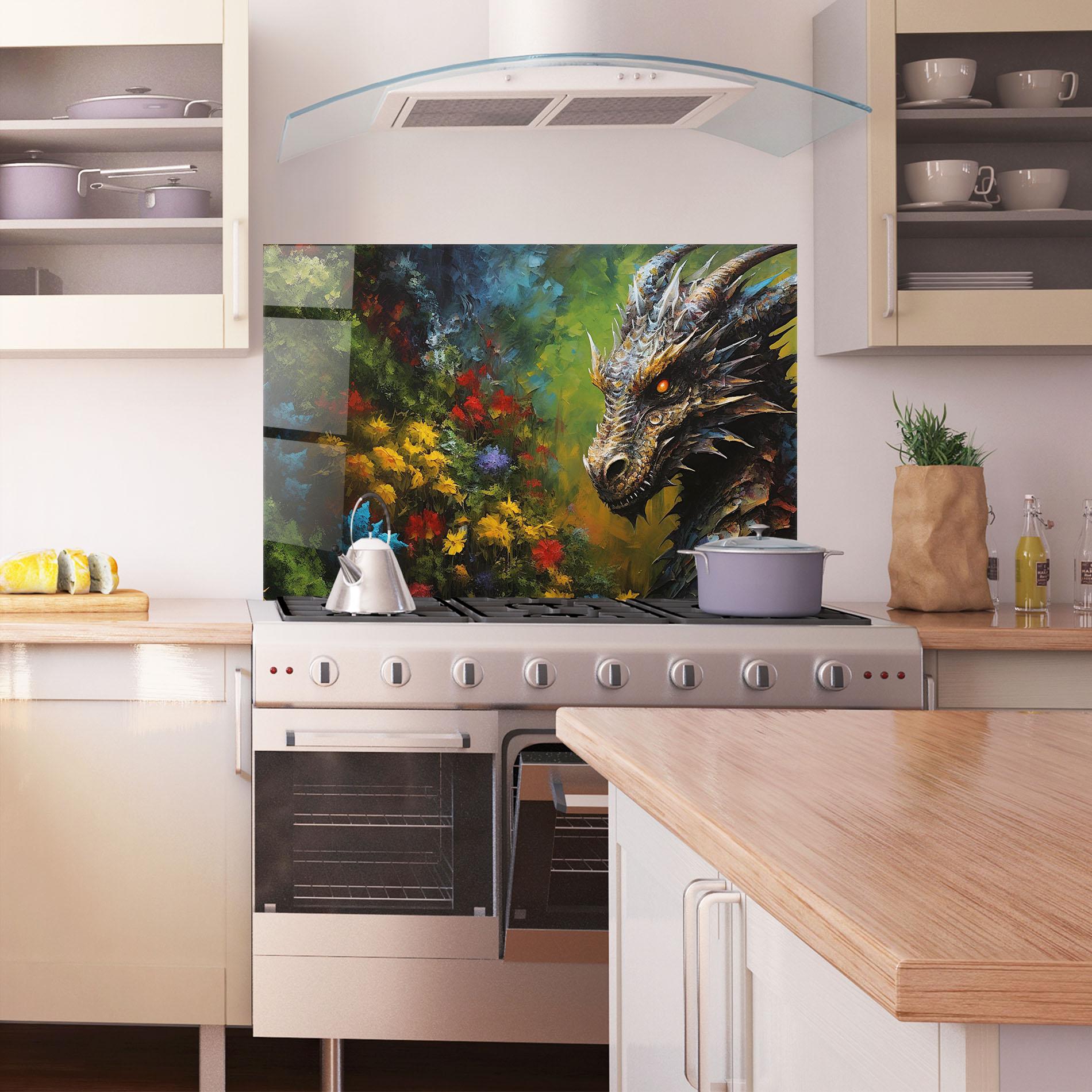 Küchenrückwand Glas Dragon In Nature mockup 1