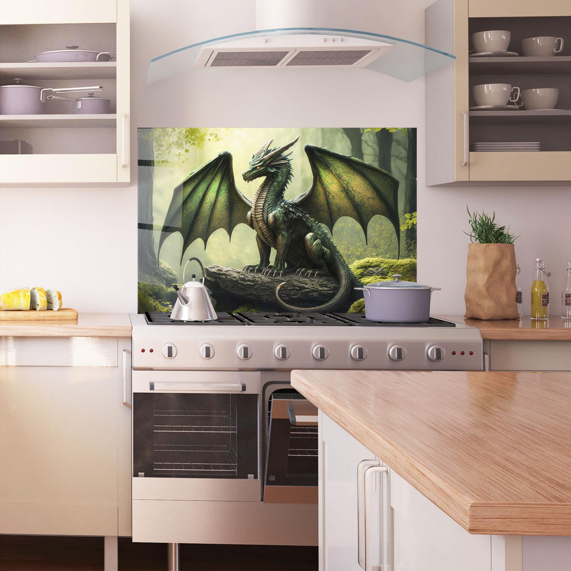 Küchenrückwand Glas Green Dragon mockup 1