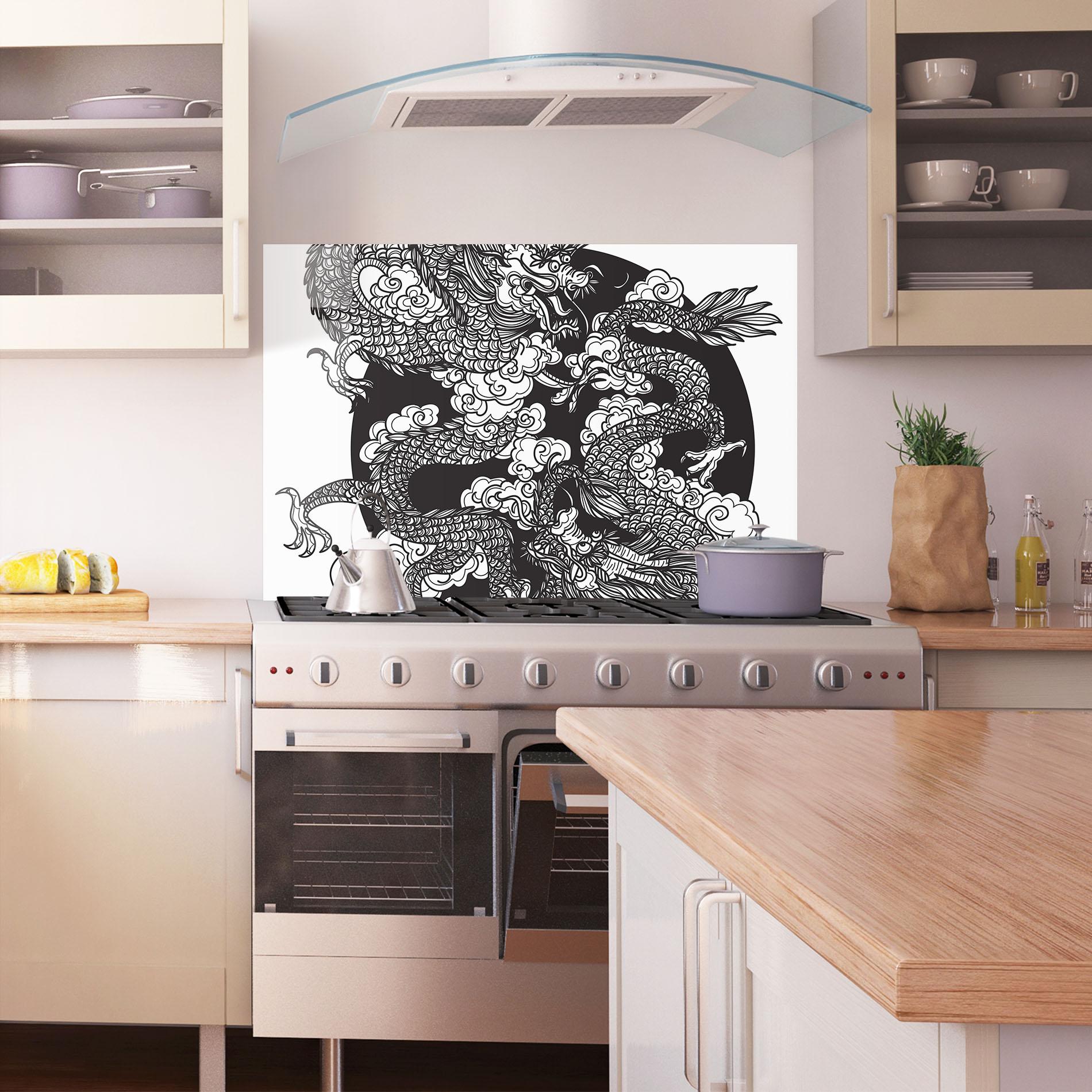 Küchenrückwand Glas Grey Moon Dragon mockup 1