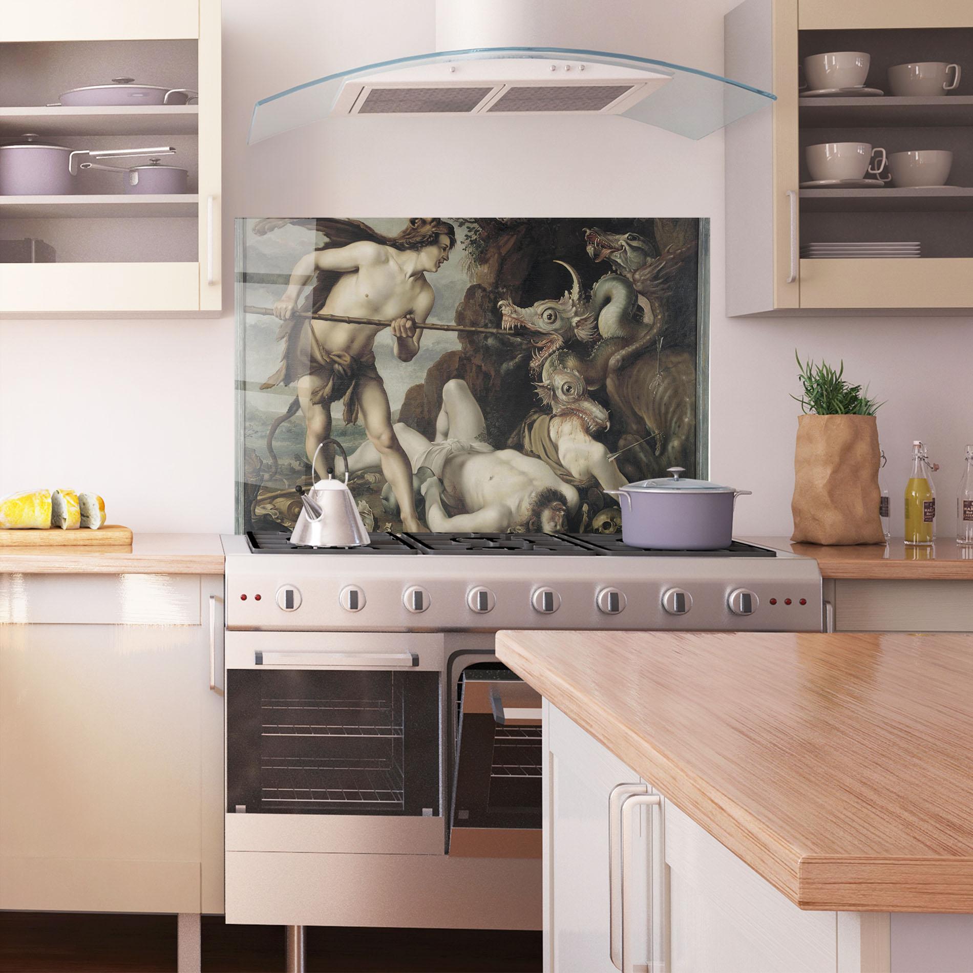 Küchenrückwand Glas Hunting Dragons mockup 1