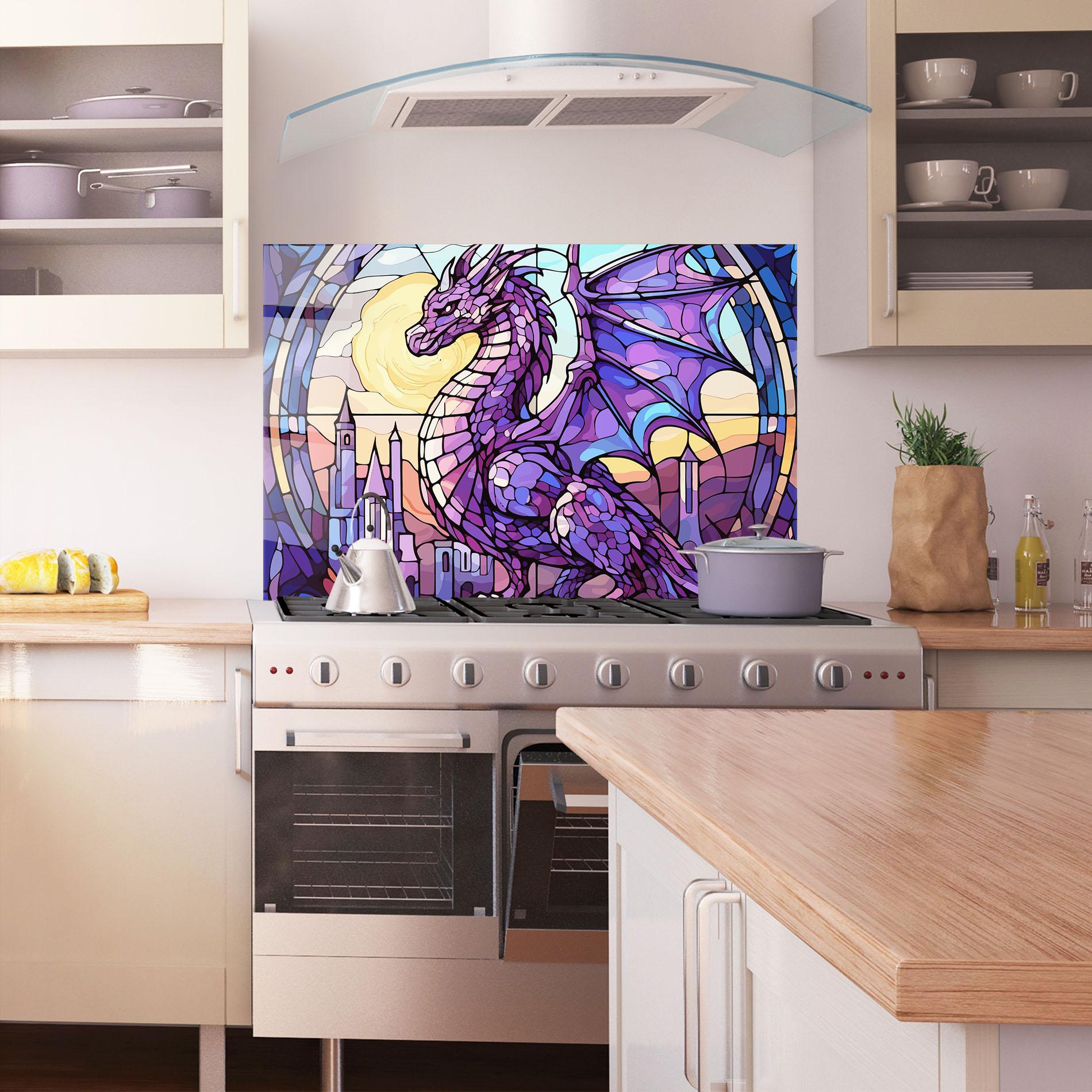 Küchenrückwand Glas Purple Pretty Dragon mockup 1