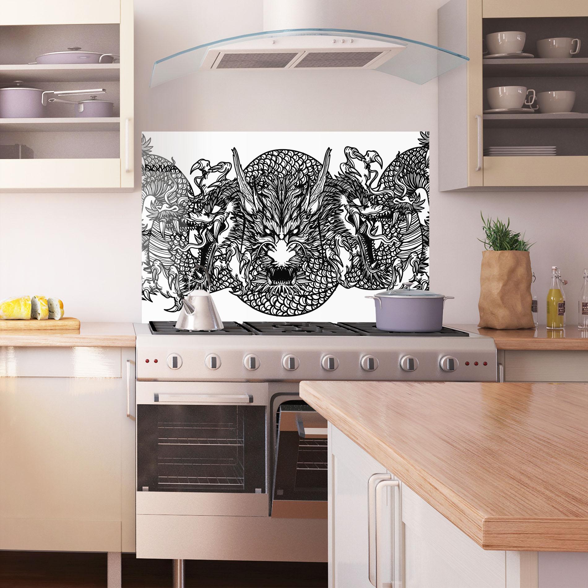 Küchenrückwand Glas Three Heads Dragon mockup 1