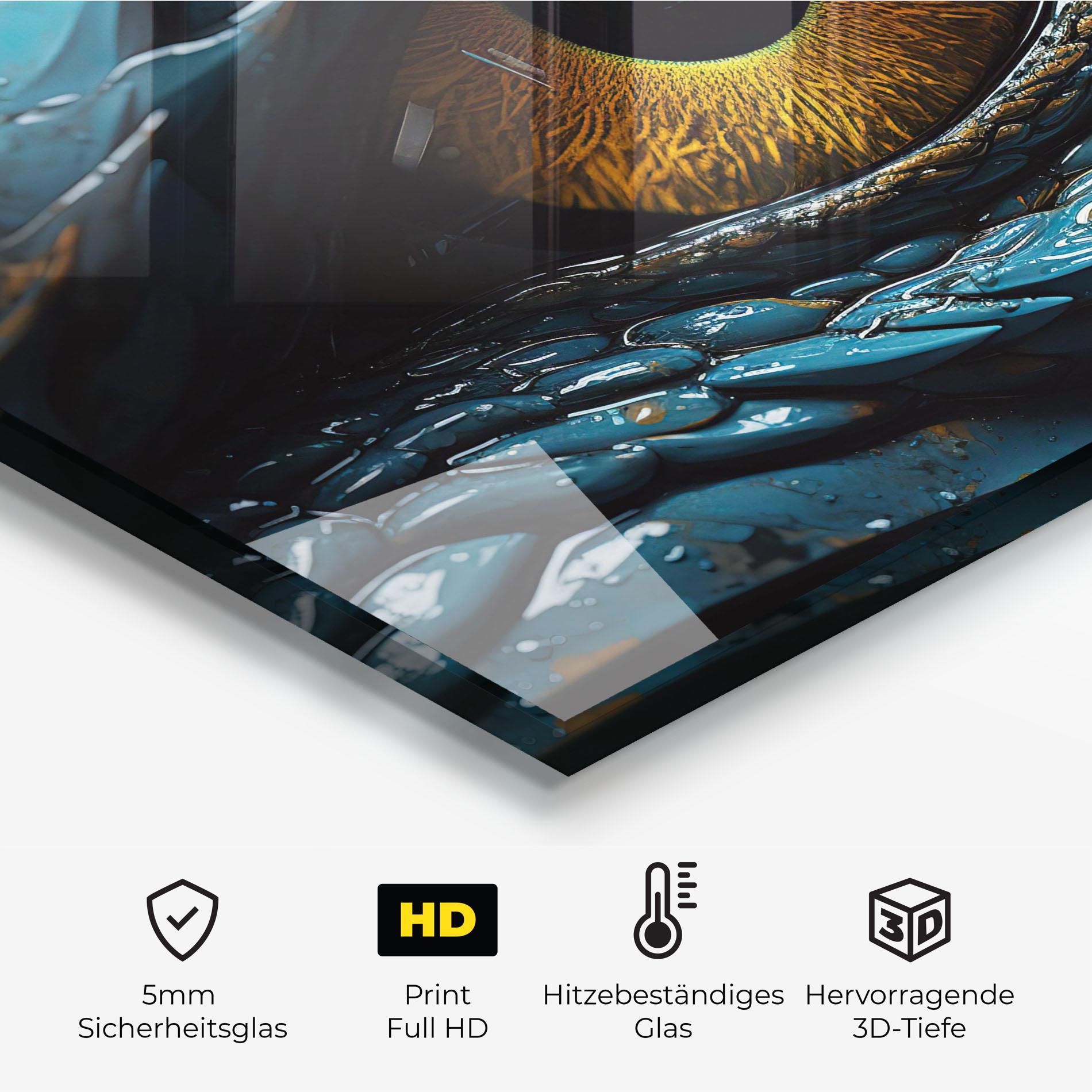 Küchenrückwand Glas Dragon Eye Close Up mockup 2