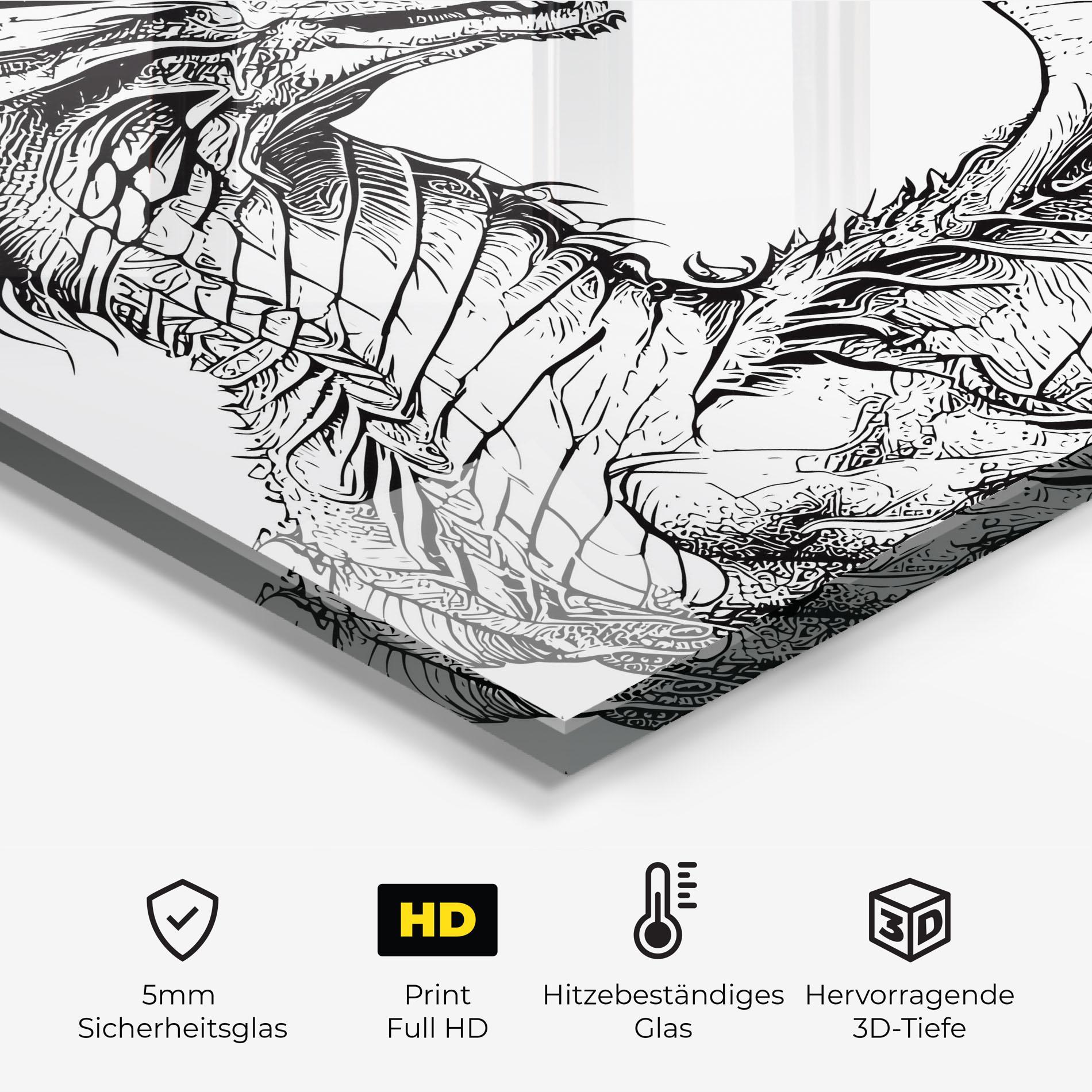 Küchenrückwand Glas Dragon Sketch mockup 2