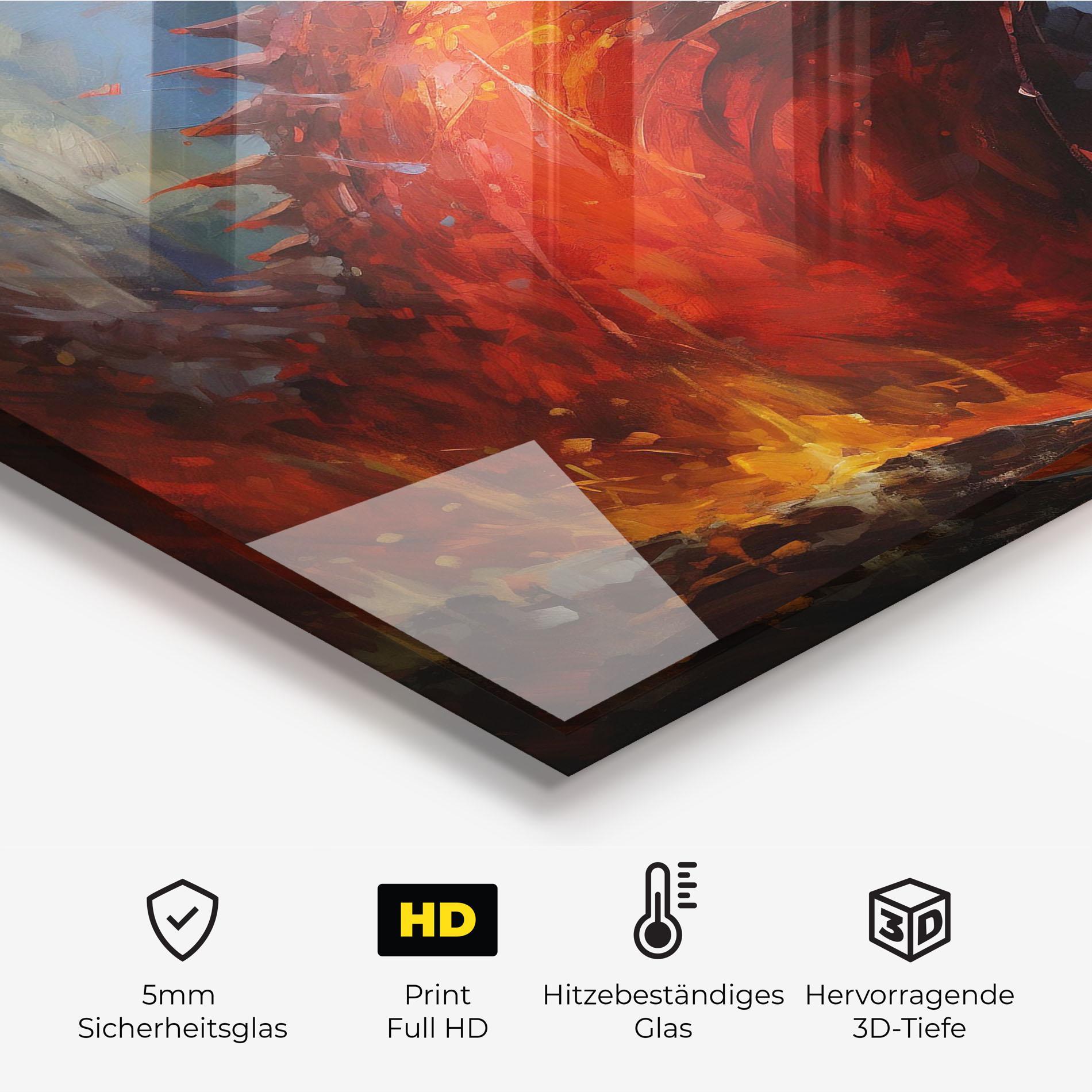 Küchenrückwand Glas Red Dragon Painting mockup 2