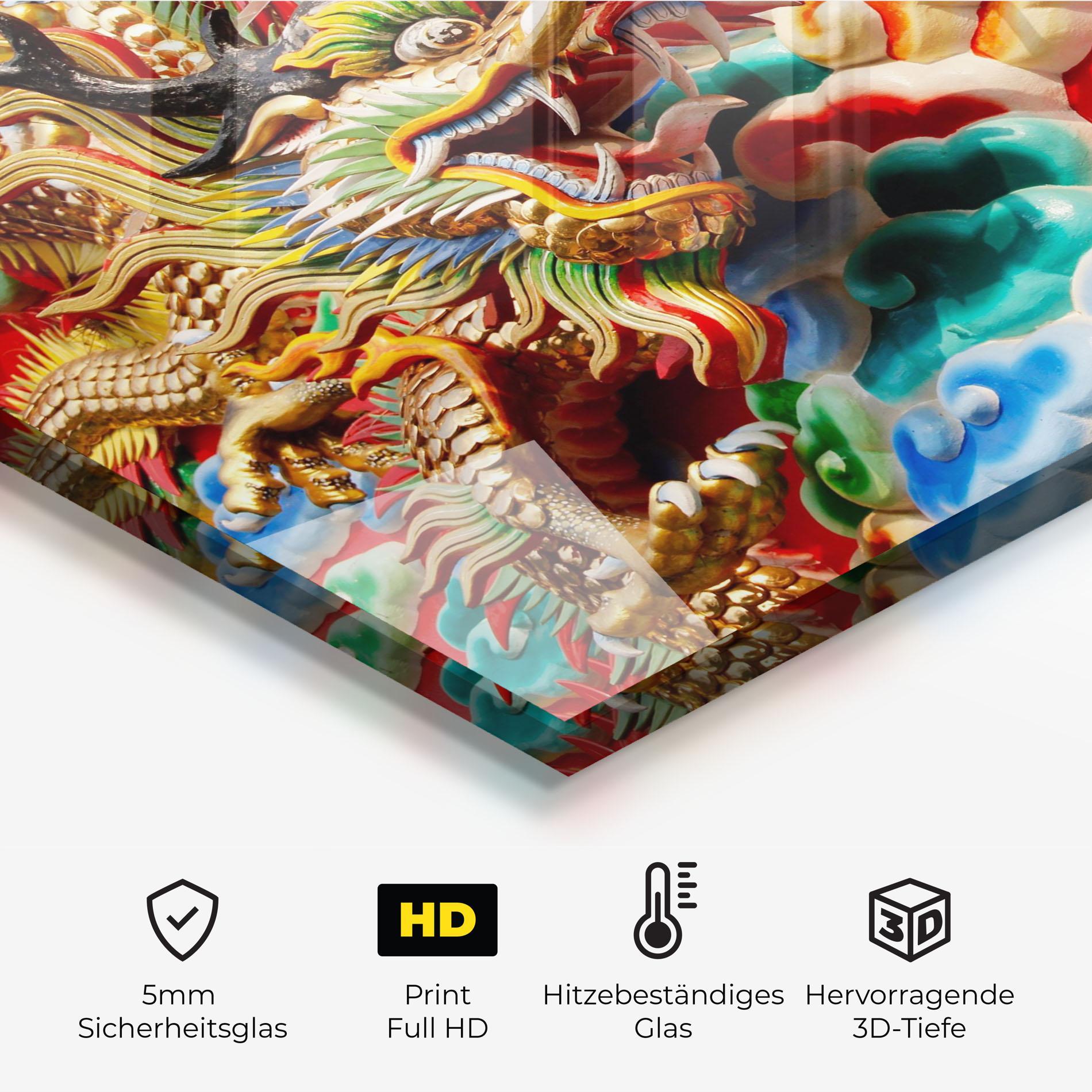 Küchenrückwand Glas Red Golden Dragon mockup 2