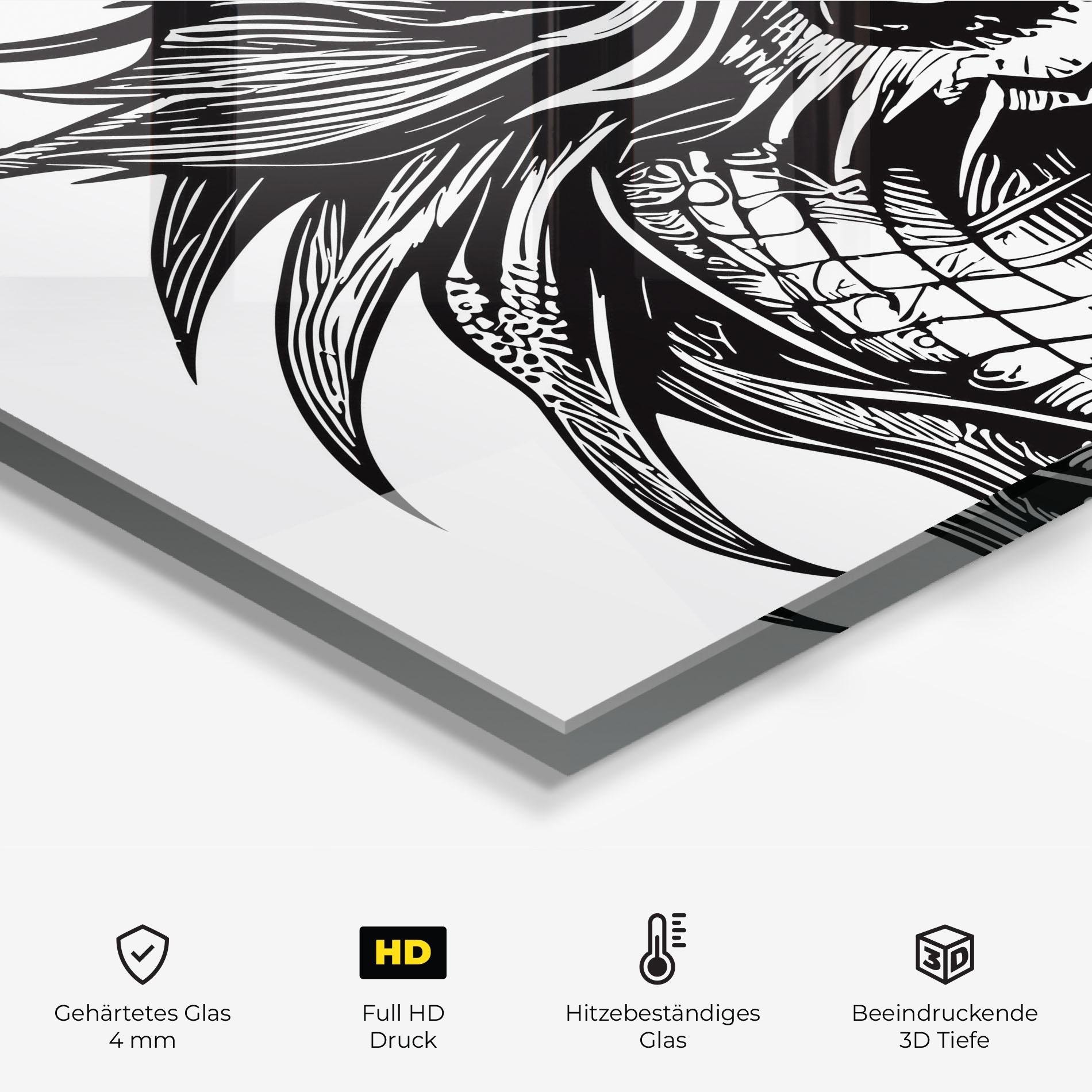 Küchenrückwand Glas Black Line Dragon mockup 2