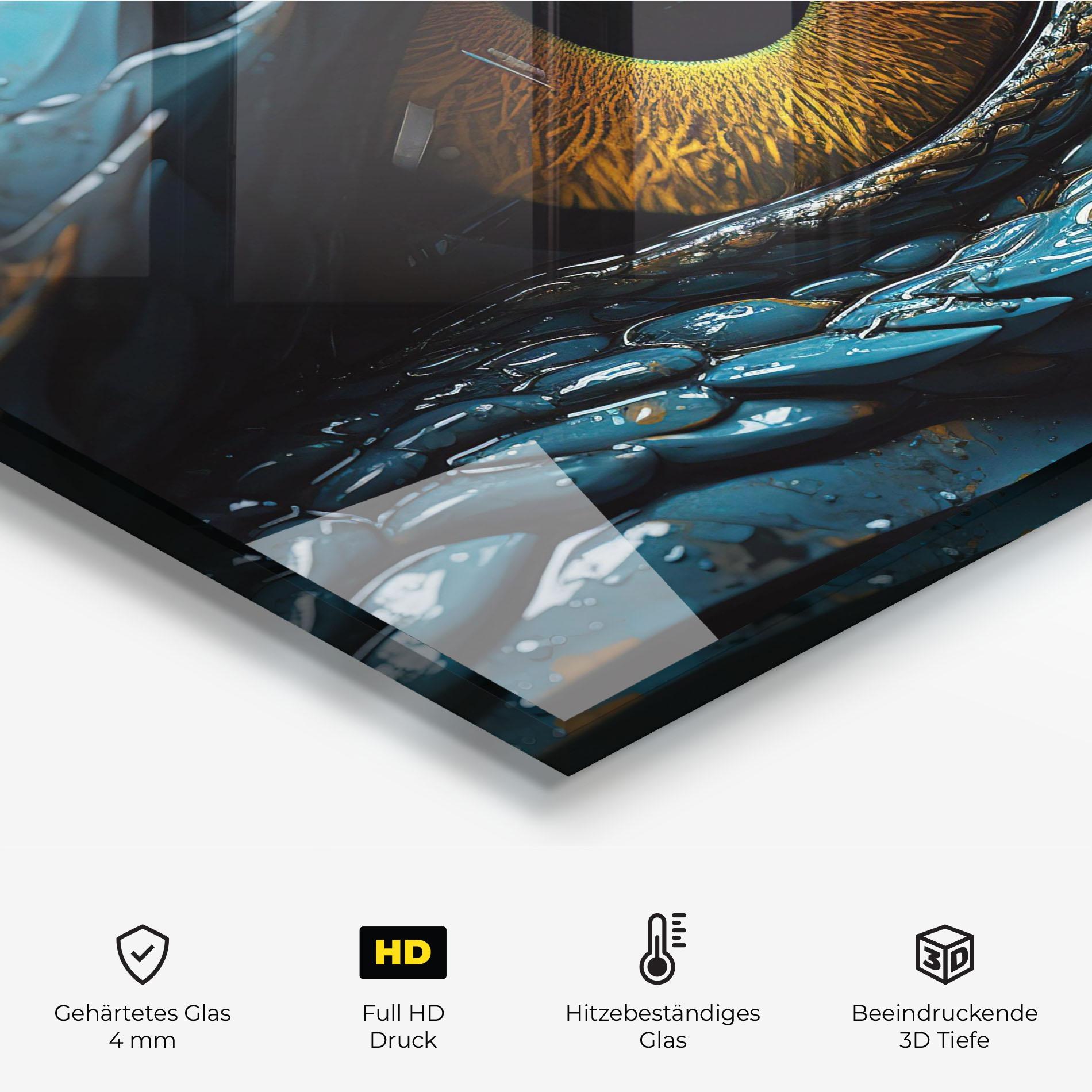 Küchenrückwand Glas Dragon Eye Close Up mockup 2