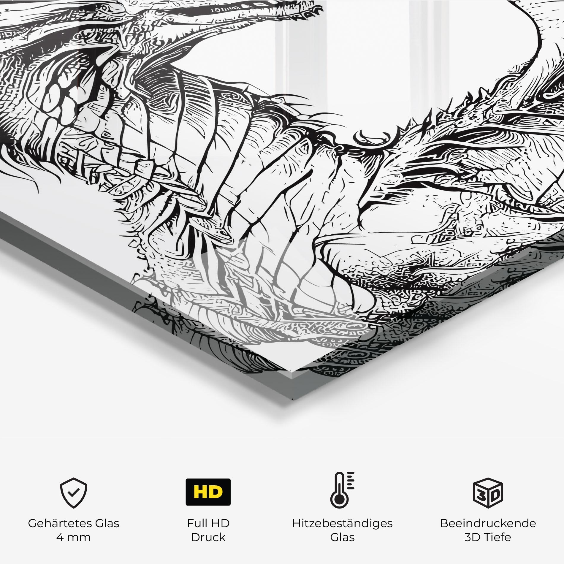 Küchenrückwand Glas Dragon Sketch mockup 2