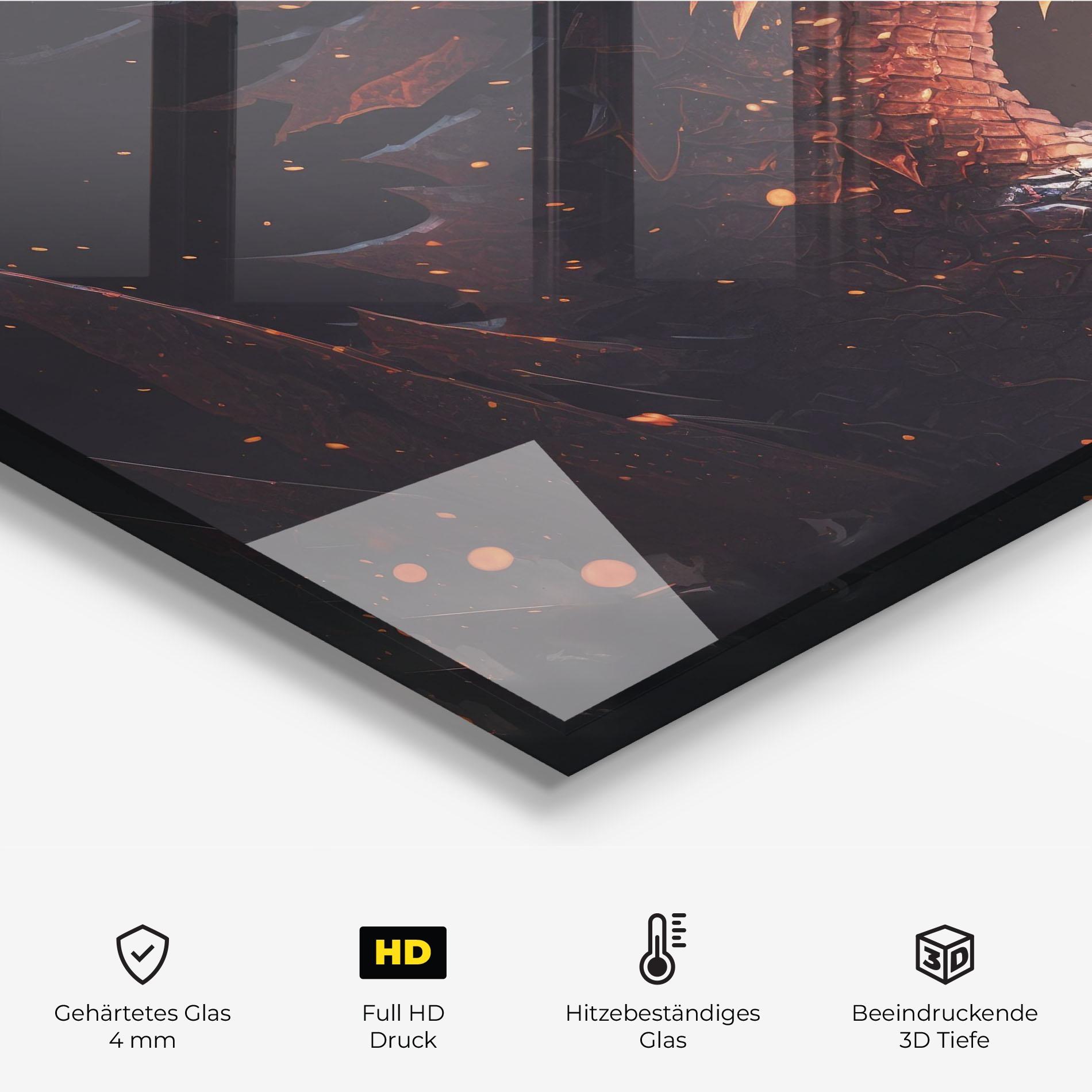 Küchenrückwand Glas Fire Explosion Dragon mockup 2