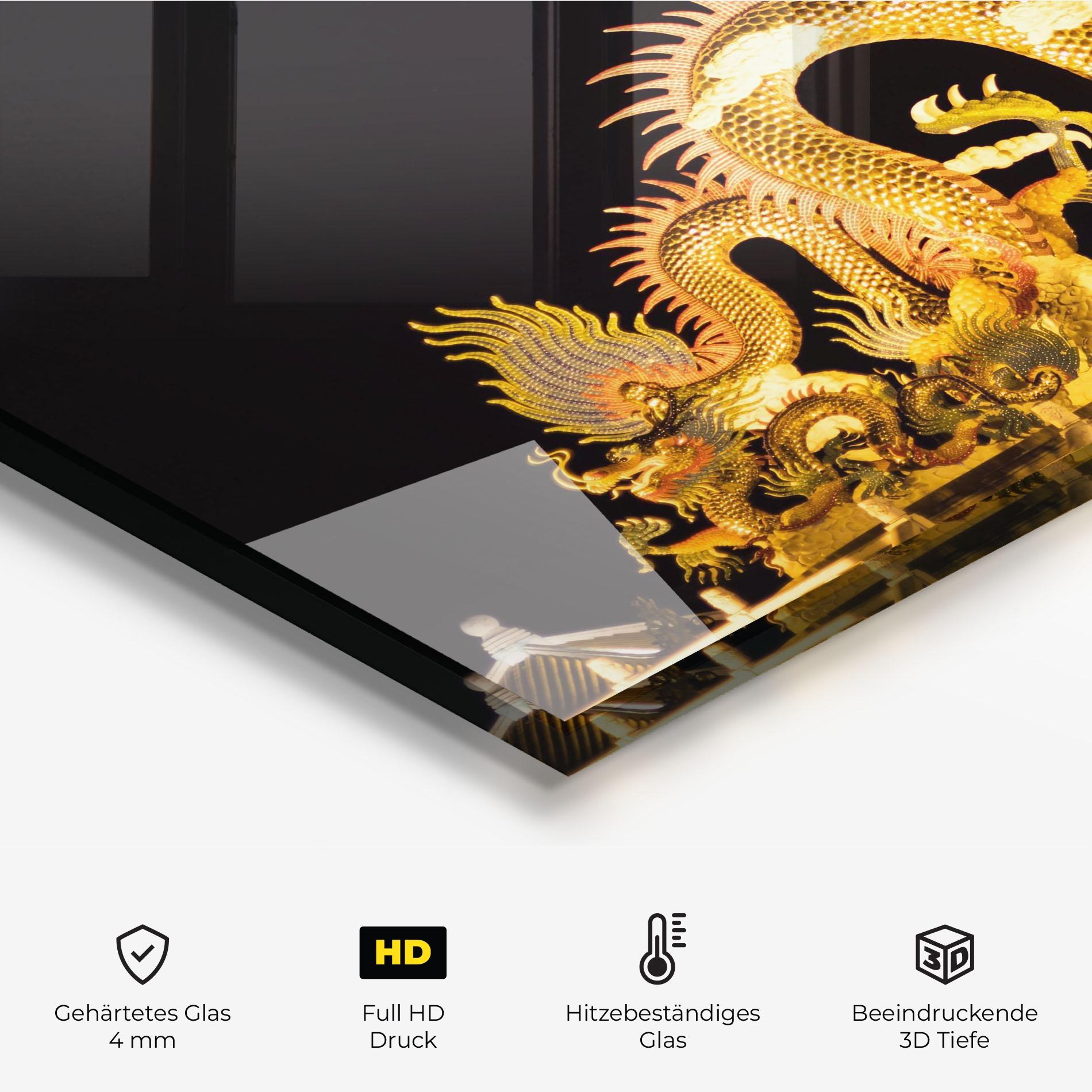 Küchenrückwand Glas Golden Dragon Lights mockup 2