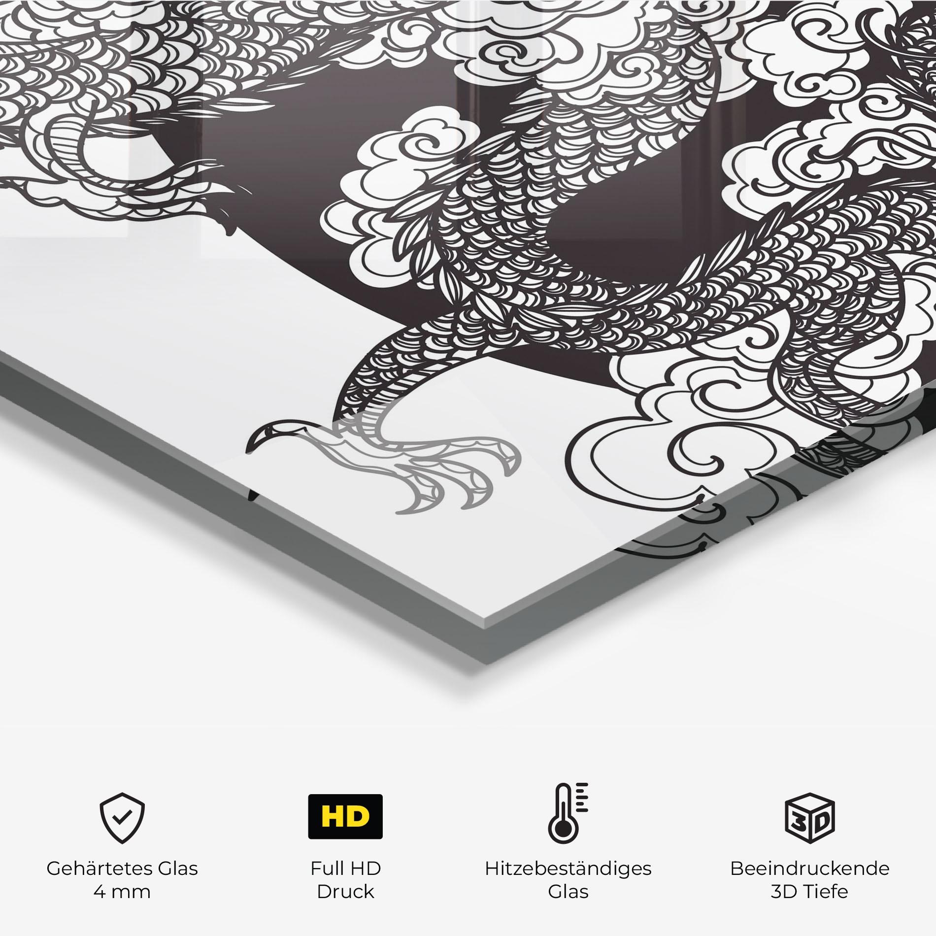 Küchenrückwand Glas Grey Moon Dragon mockup 2